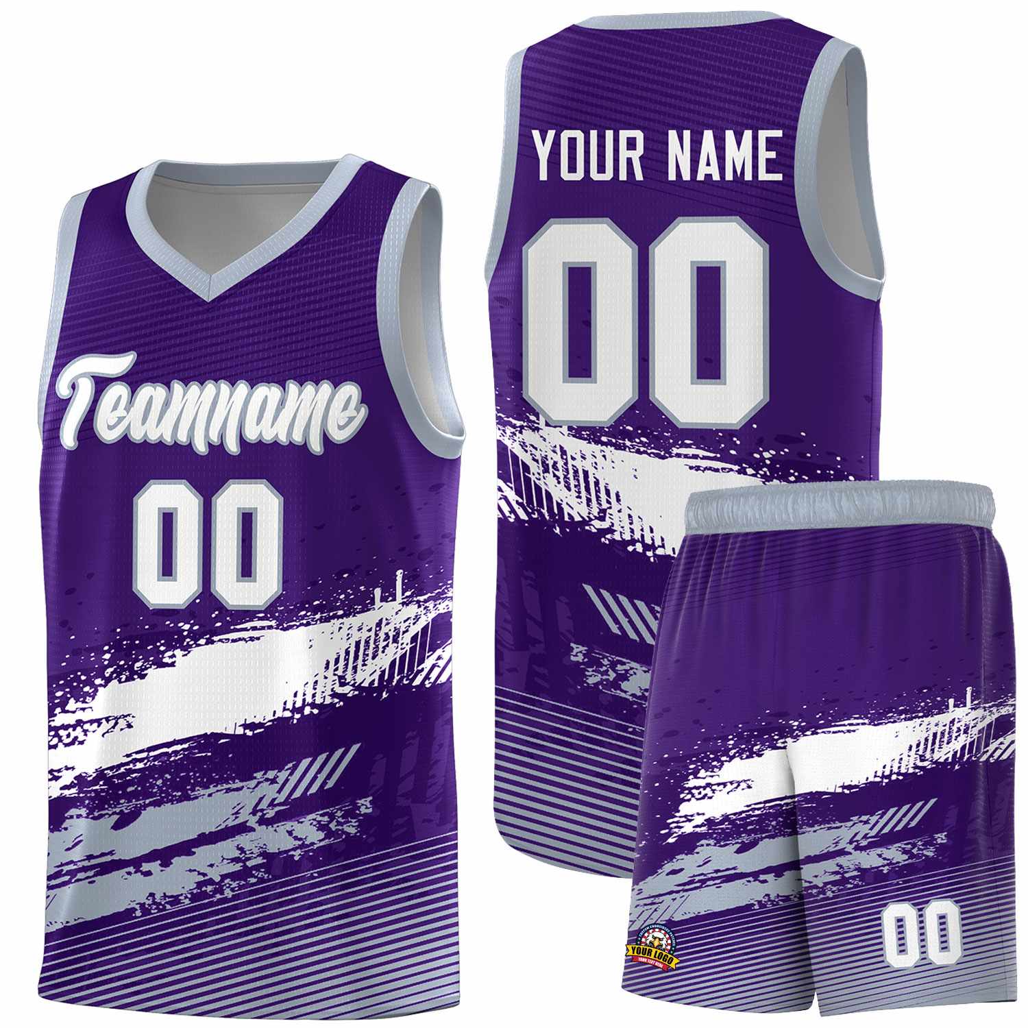 Custom Purple White and Gray Graffiti Pattern Sports Uniform Basketball Jersey