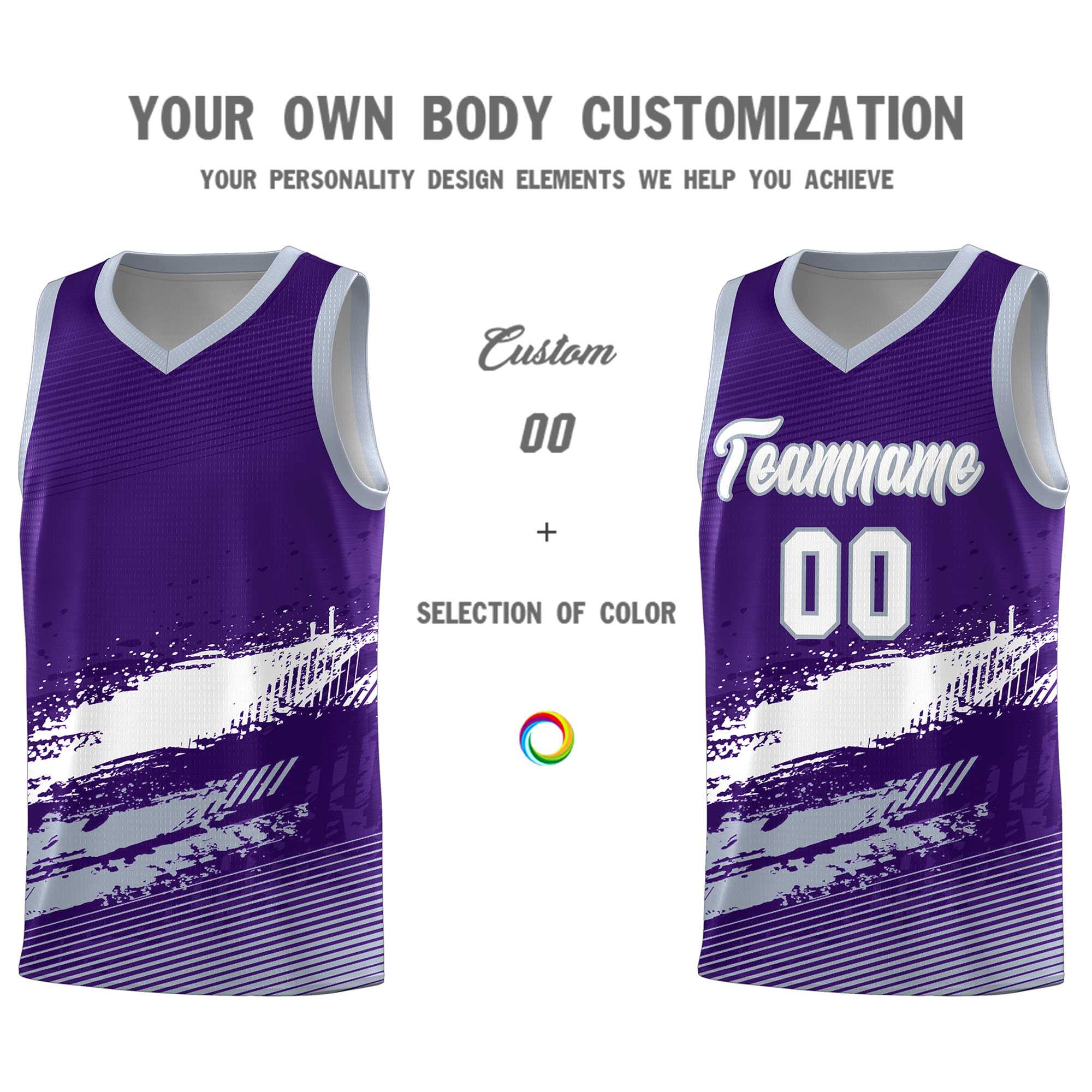 Custom Purple White and Gray Graffiti Pattern Sports Uniform Basketball Jersey