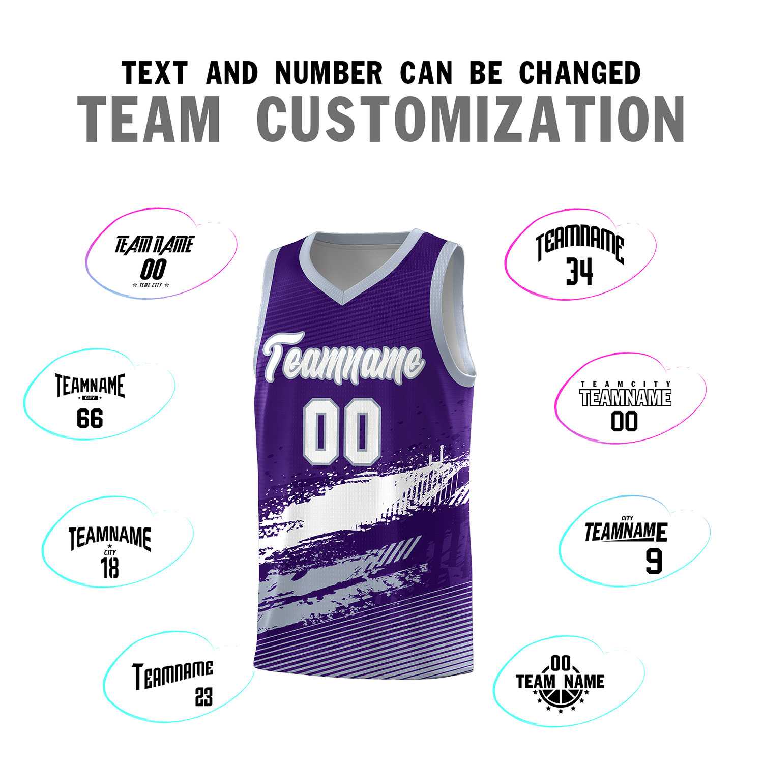 Custom Purple White and Gray Graffiti Pattern Sports Uniform Basketball Jersey