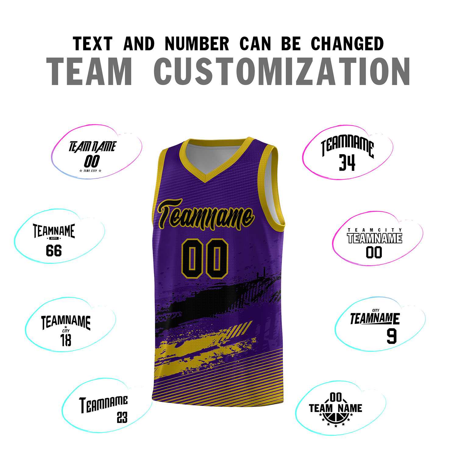 Custom Purple Black and Old Gold Graffiti Pattern Sports Uniform Basketball Jersey