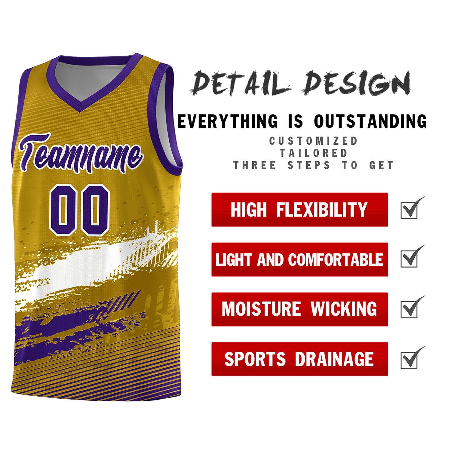 Custom Old Gold White and Purple Graffiti Pattern Sports Uniform Basketball Jersey