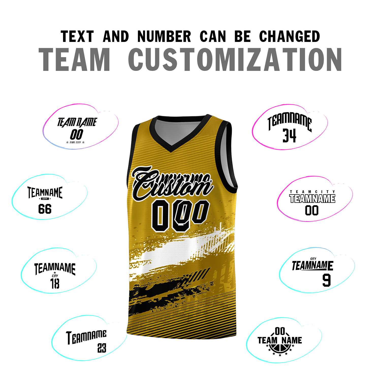 Custom Old Gold White and Black Graffiti Pattern Sports Uniform Basketball Jersey