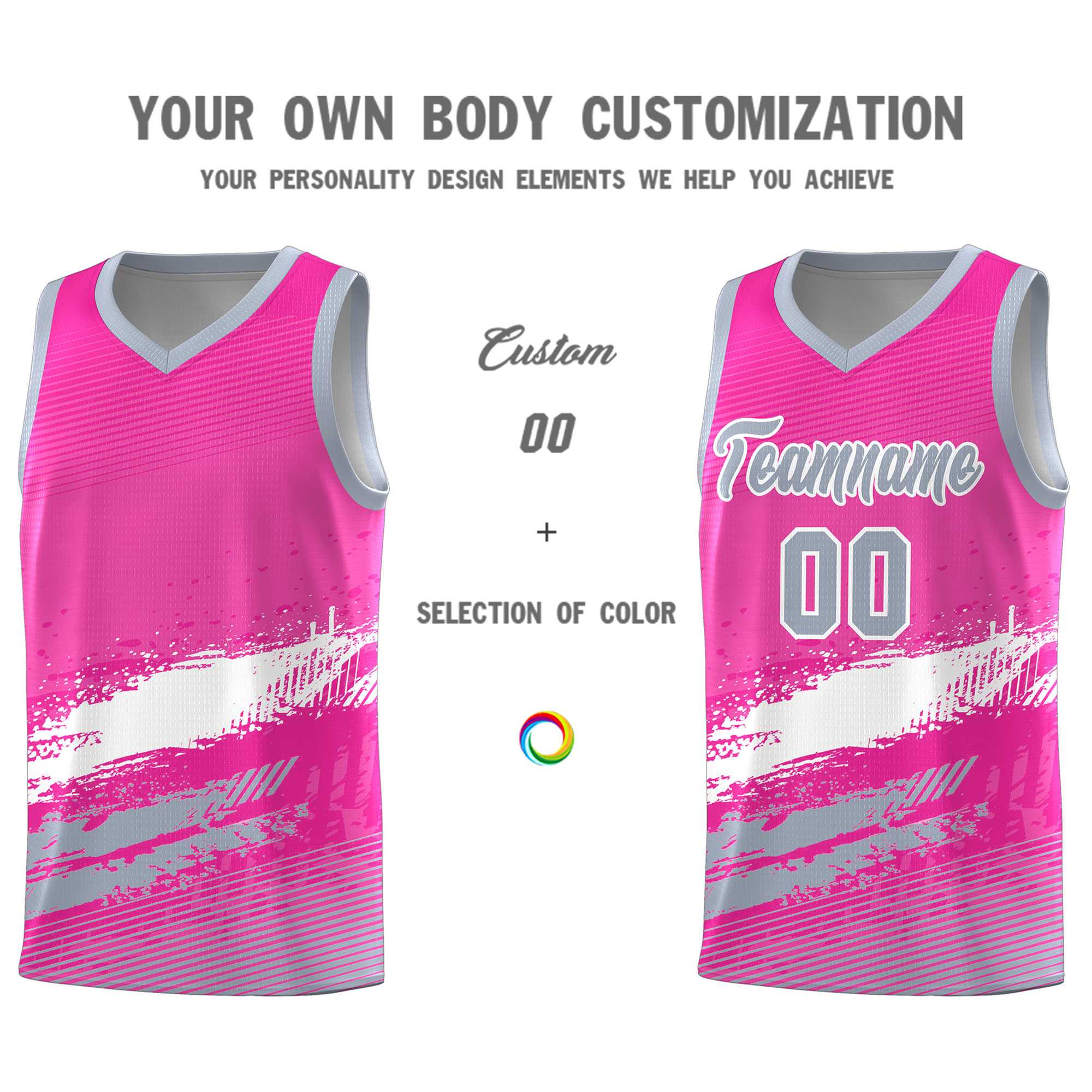 Custom Pink White and Gray Graffiti Pattern Sports Uniform Basketball Jersey