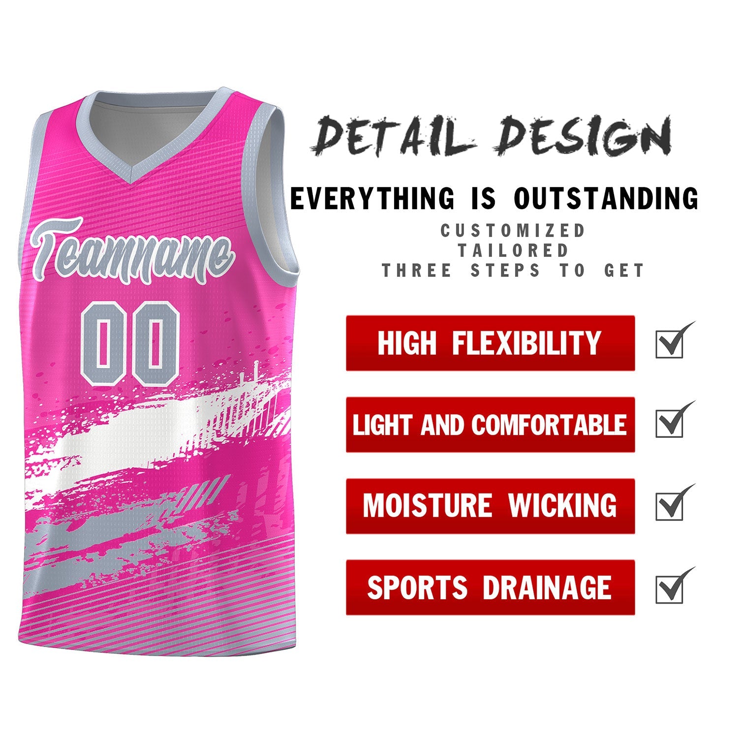 Custom Pink White and Gray Graffiti Pattern Sports Uniform Basketball Jersey