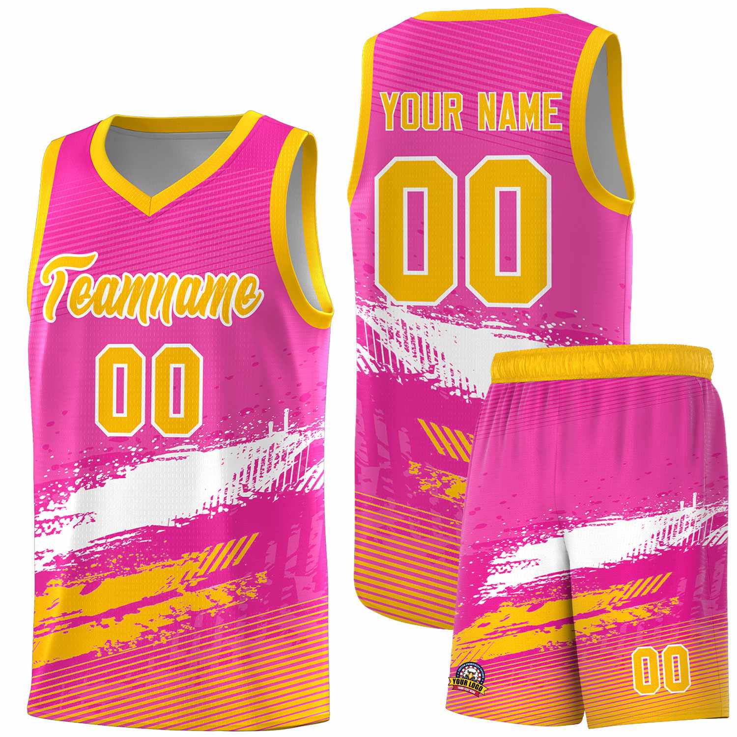 Custom Pink White and Yellow Graffiti Pattern Sports Uniform Basketball Jersey