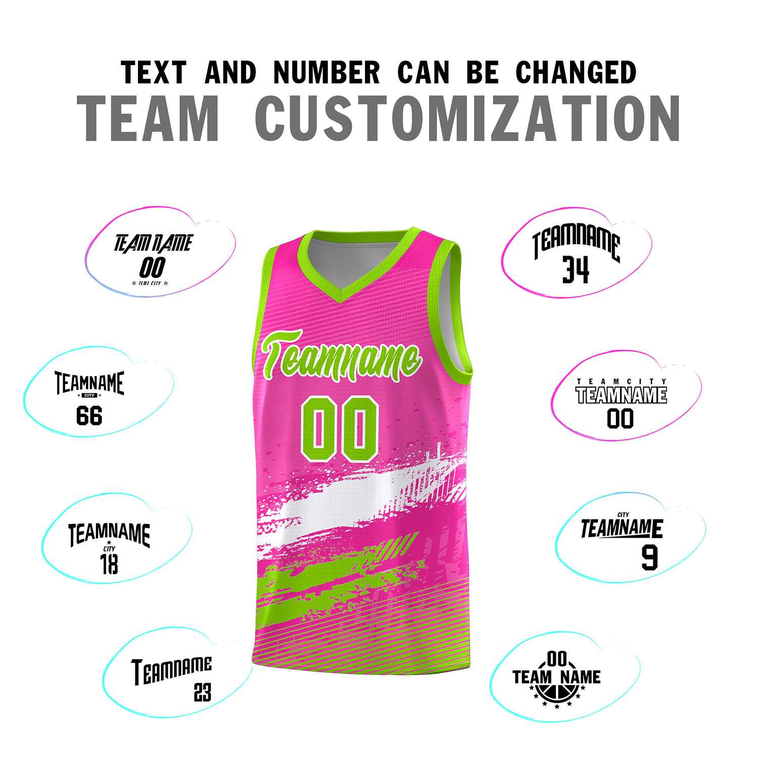 Custom Pink White and Neon Green Graffiti Pattern Sports Uniform Basketball Jersey