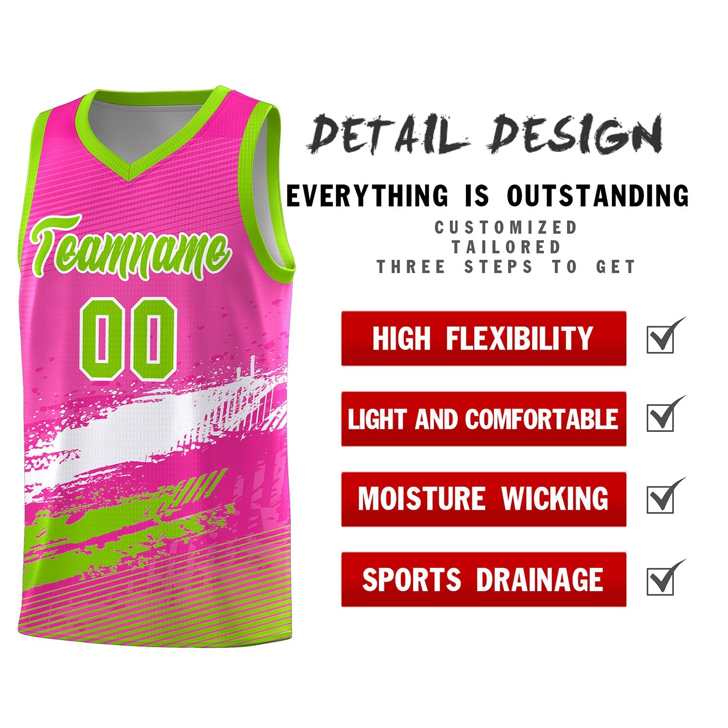 Custom Pink White and Neon Green Graffiti Pattern Sports Uniform Basketball Jersey