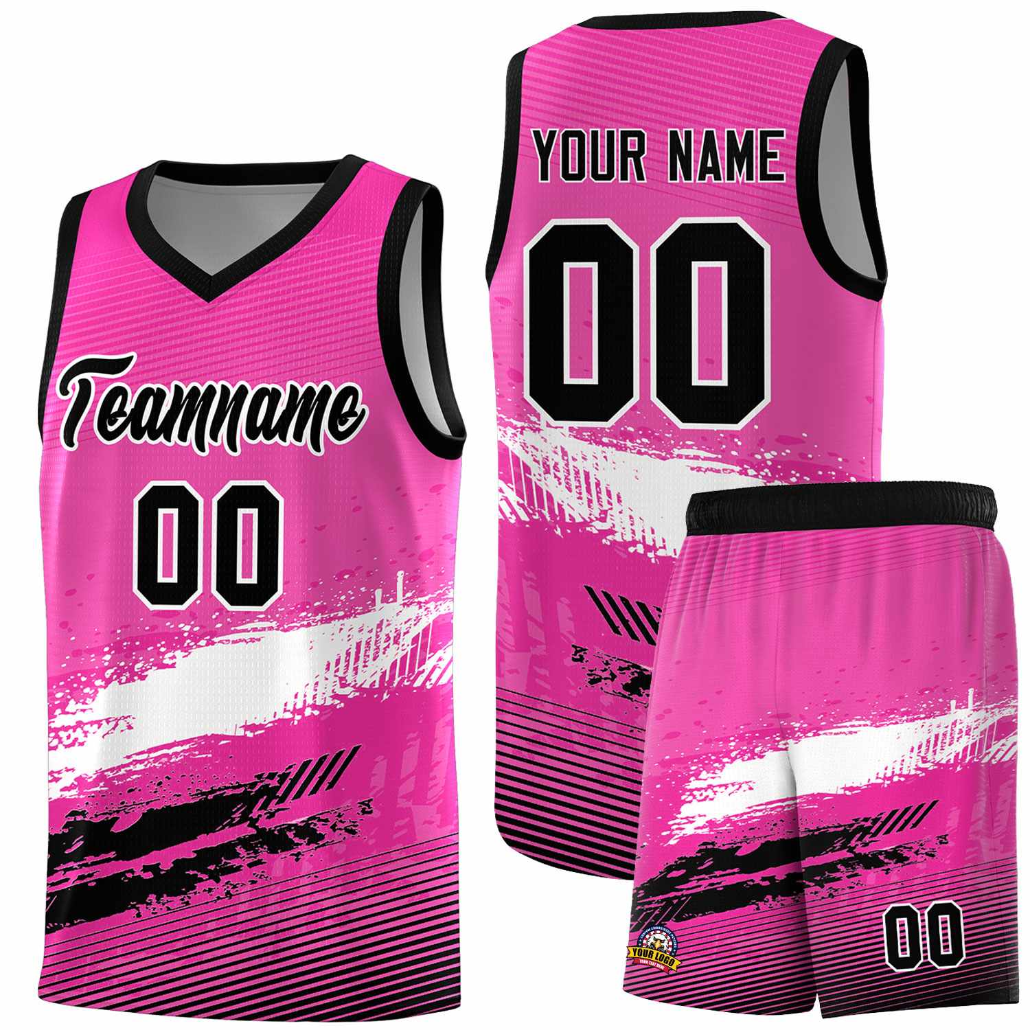 Custom Pink White and Black Graffiti Pattern Sports Uniform Basketball Jersey