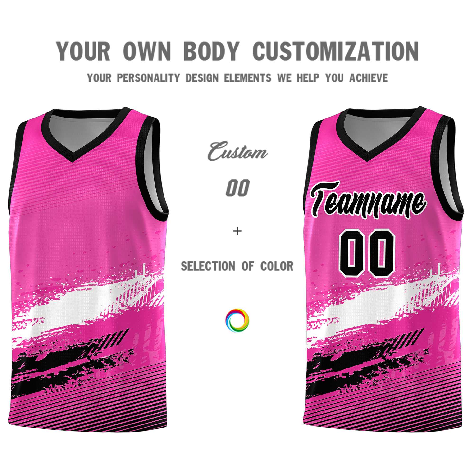 Custom Pink White and Black Graffiti Pattern Sports Uniform Basketball Jersey