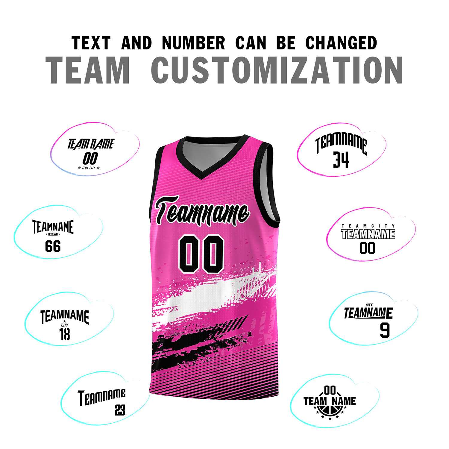 Custom Pink White and Black Graffiti Pattern Sports Uniform Basketball Jersey