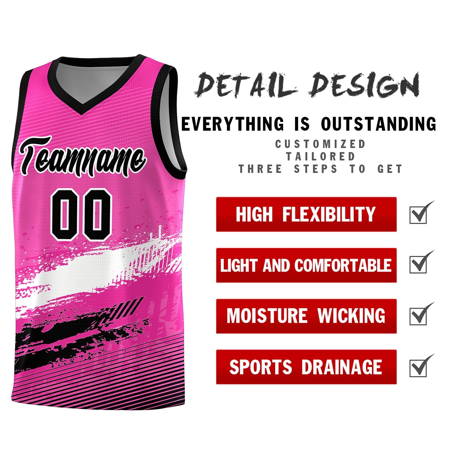 Custom Pink White and Black Graffiti Pattern Sports Uniform Basketball Jersey