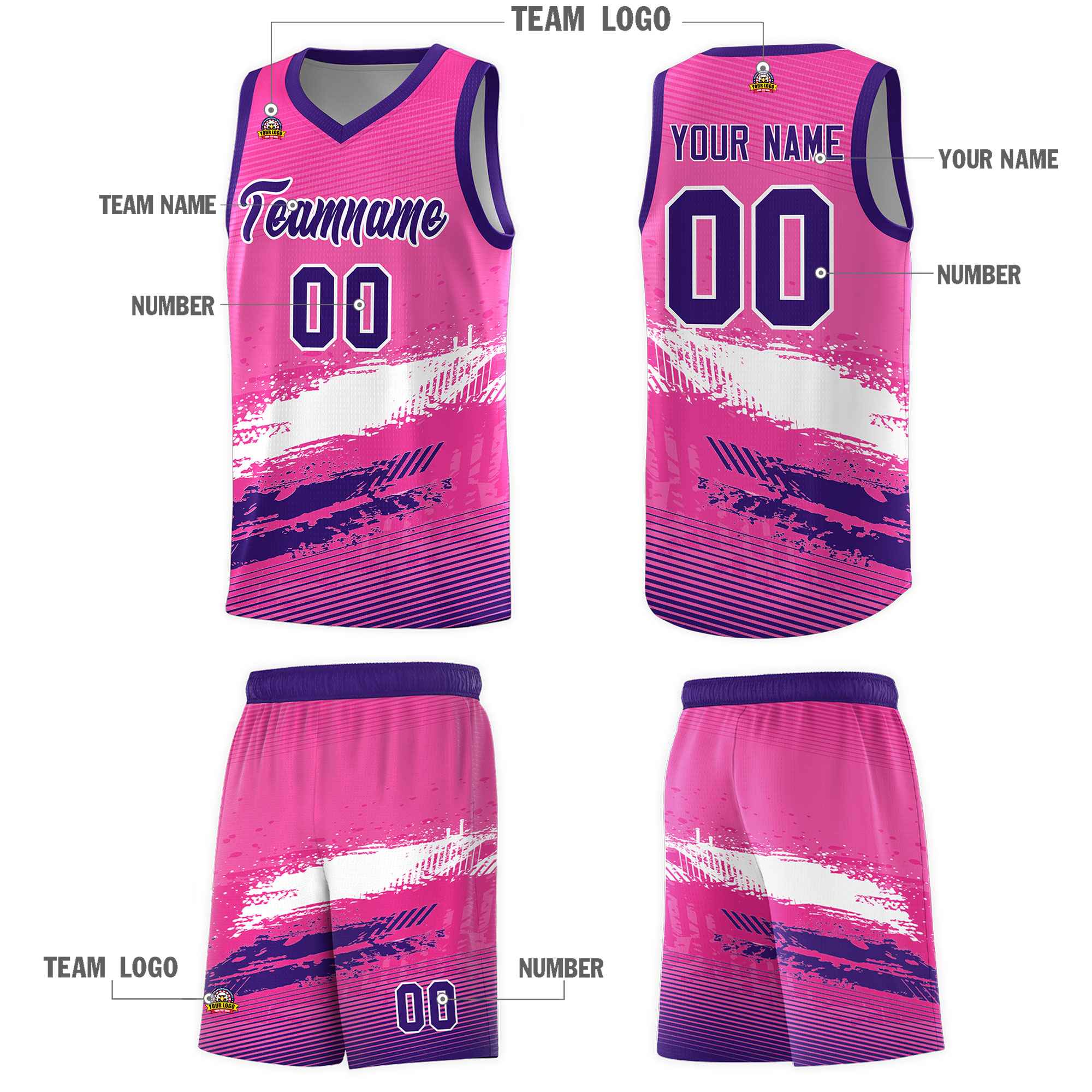 Custom Pink White and Purple Graffiti Pattern Sports Uniform Basketball Jersey