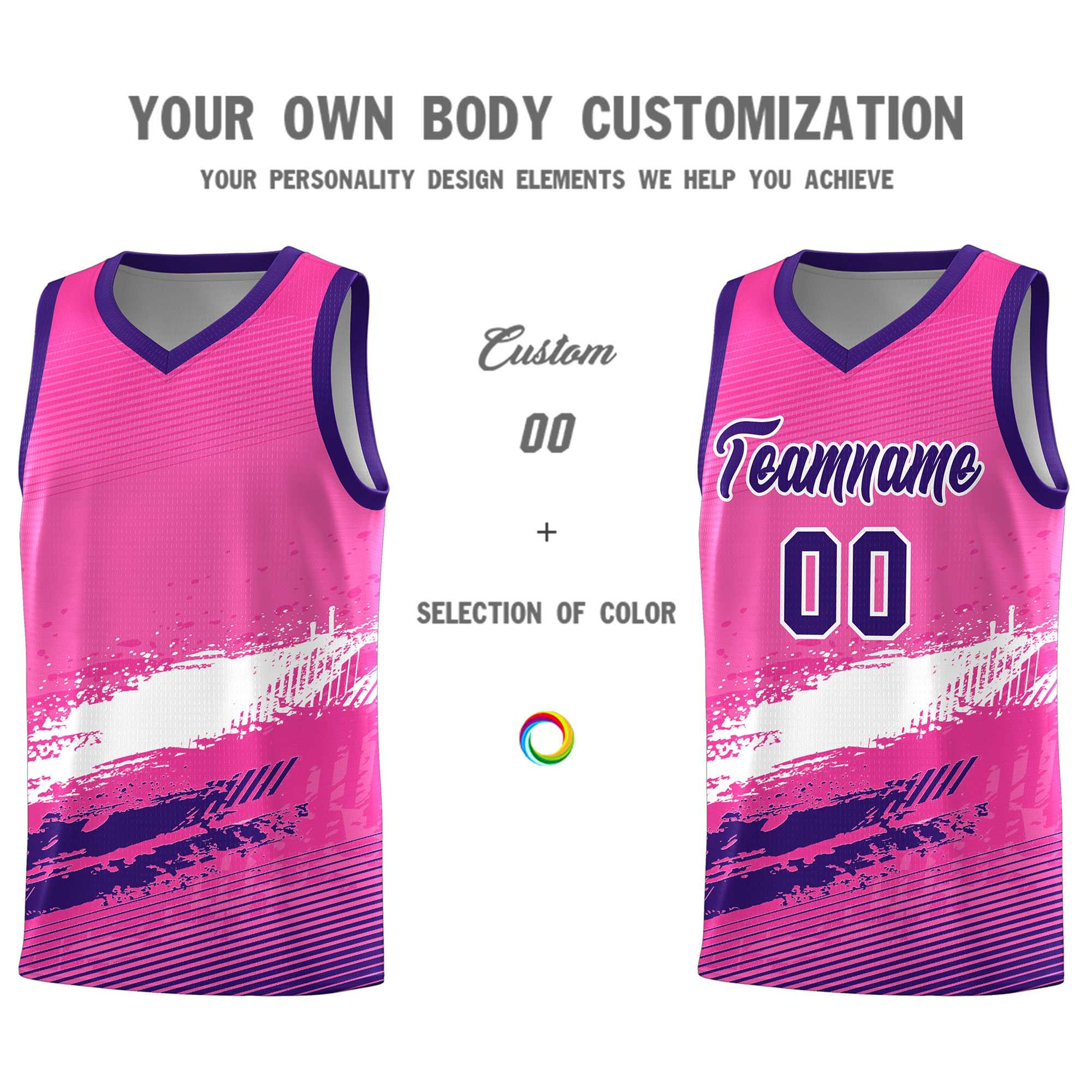 Custom Pink White and Purple Graffiti Pattern Sports Uniform Basketball Jersey