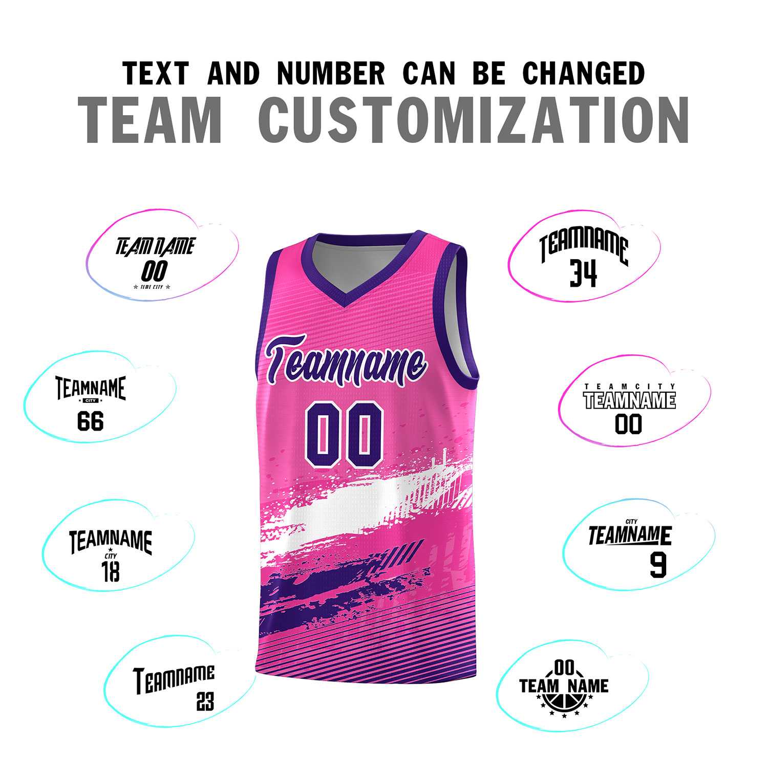 Custom Pink White and Purple Graffiti Pattern Sports Uniform Basketball Jersey