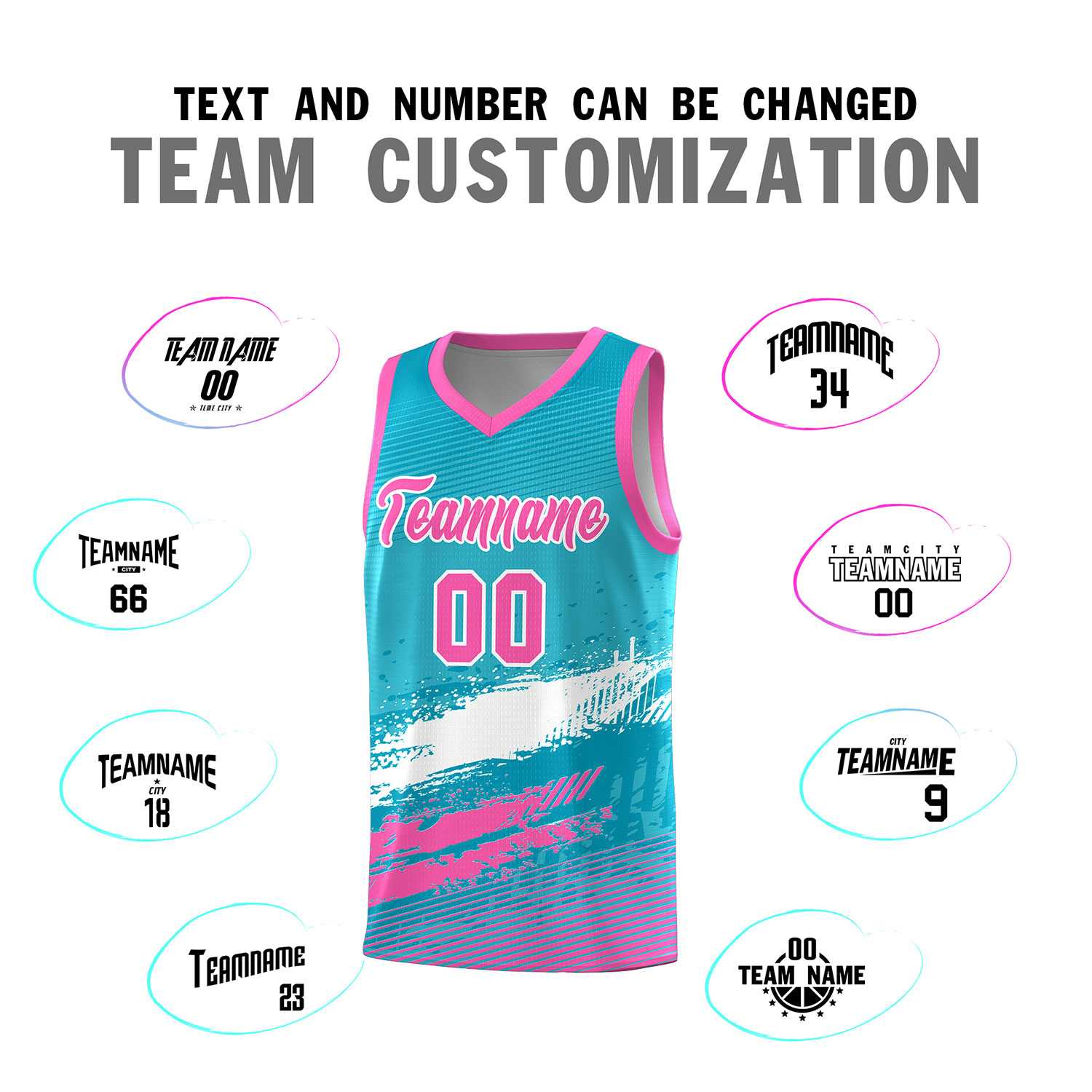 Custom Sky Blue White and Pink Graffiti Pattern Sports Uniform Basketball Jersey