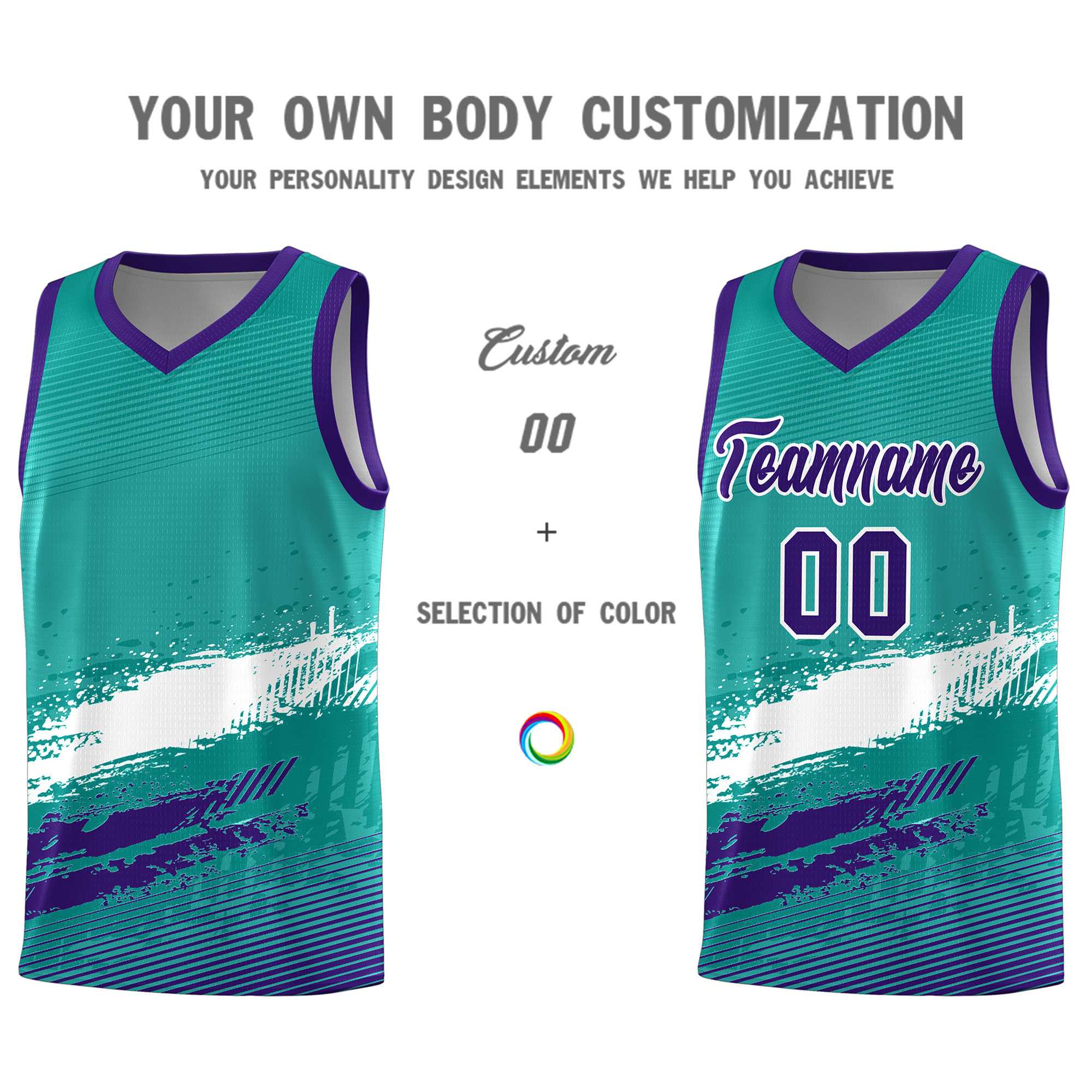 Custom Aqua White and Purple Graffiti Pattern Sports Uniform Basketball Jersey