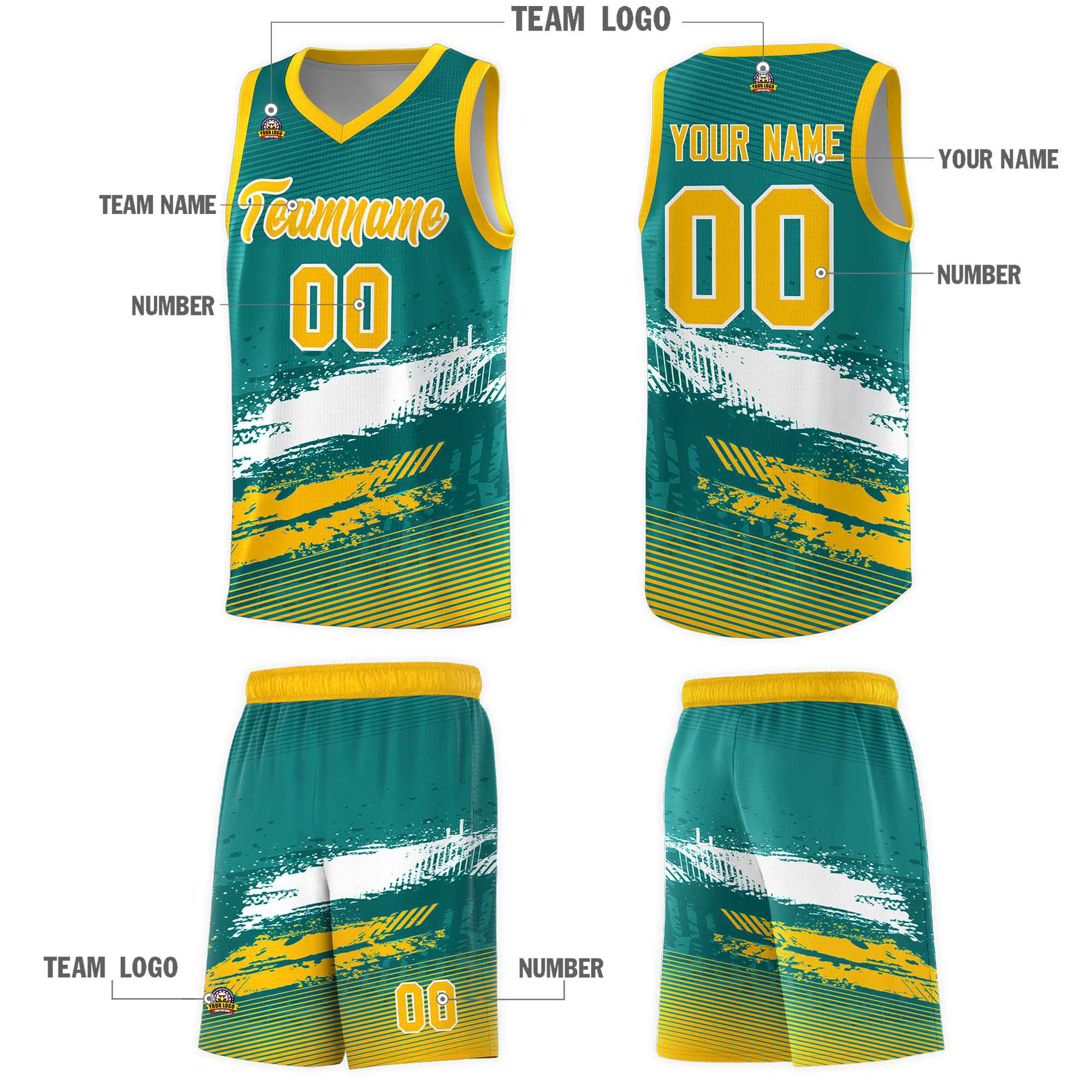 Custom Aqua White and Yellow Graffiti Pattern Sports Uniform Basketball Jersey