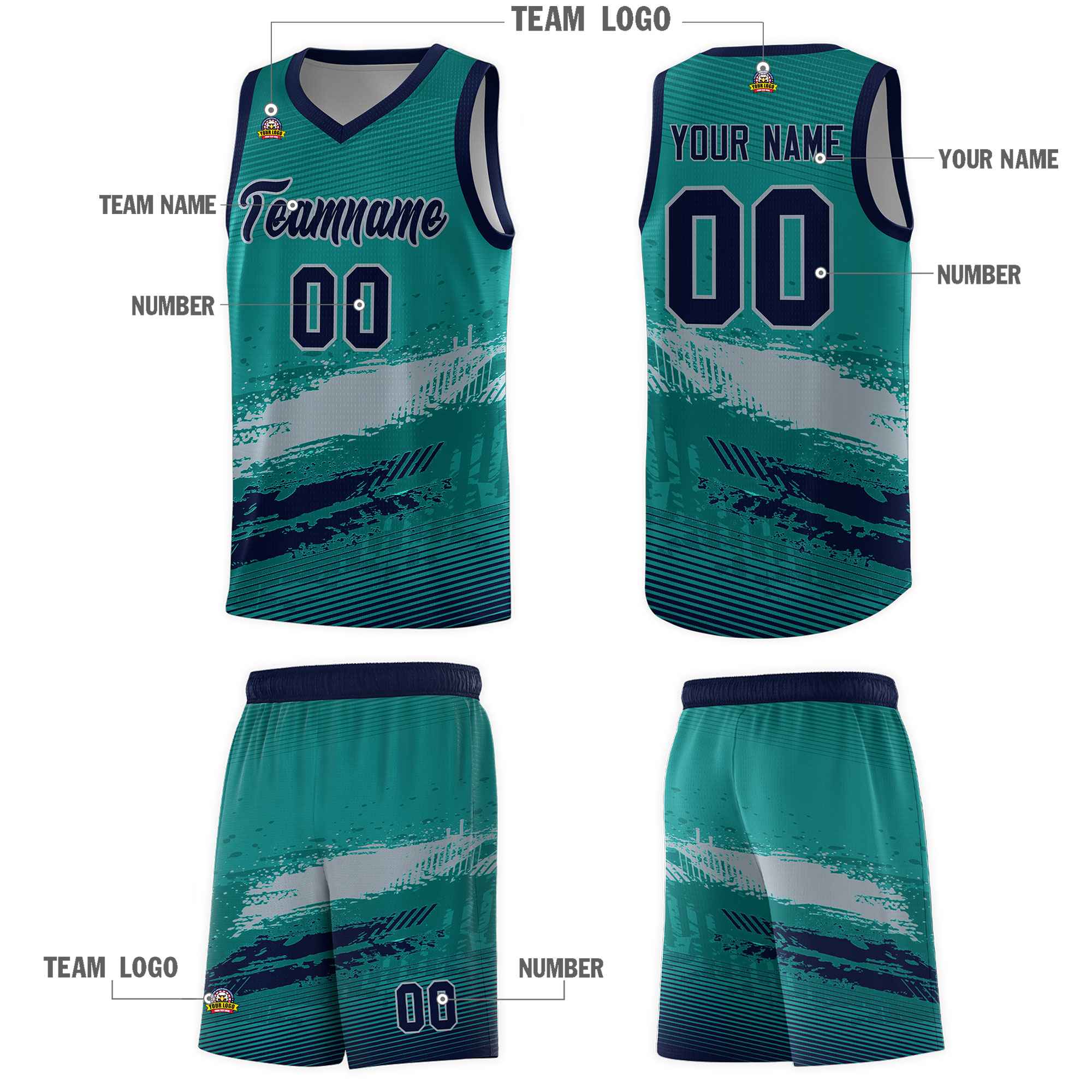 Custom Aqua Gray and Navy Graffiti Pattern Sports Uniform Basketball Jersey