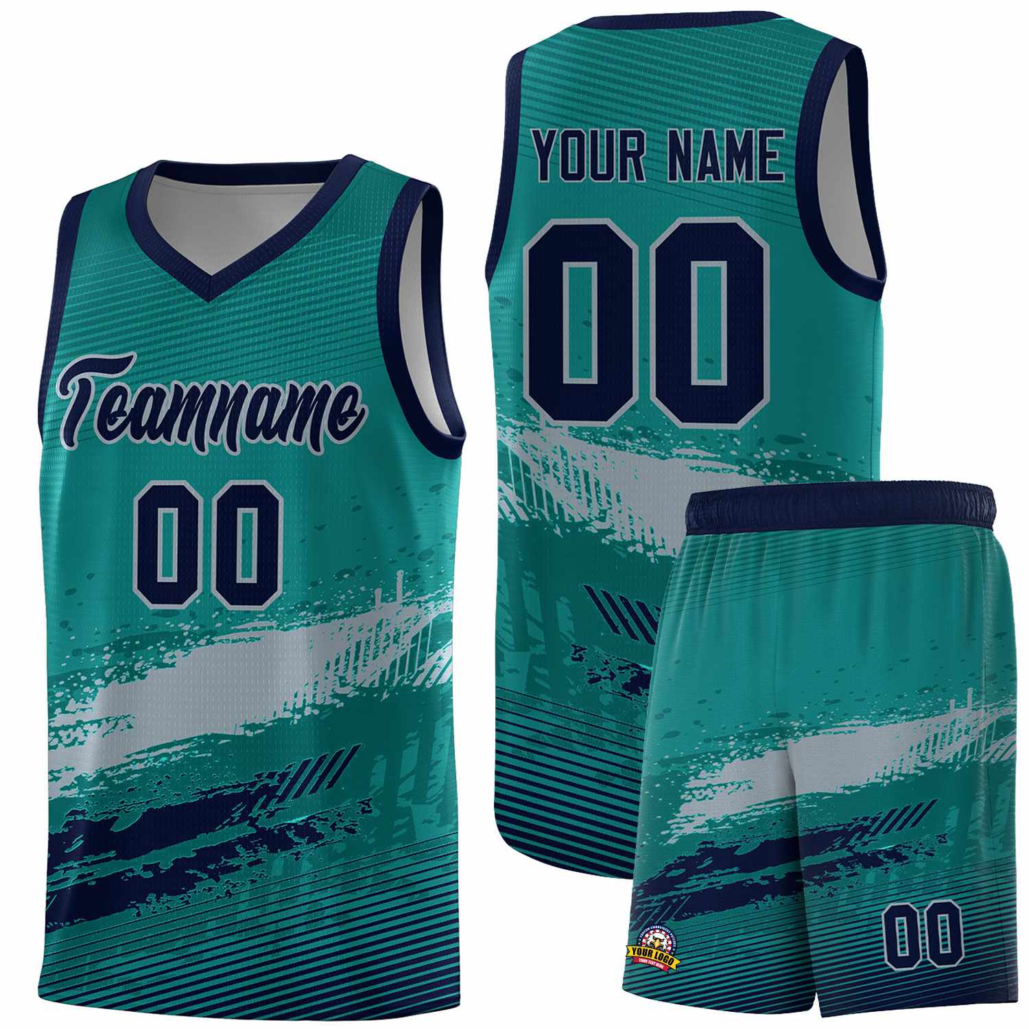 Custom Aqua Gray and Navy Graffiti Pattern Sports Uniform Basketball Jersey