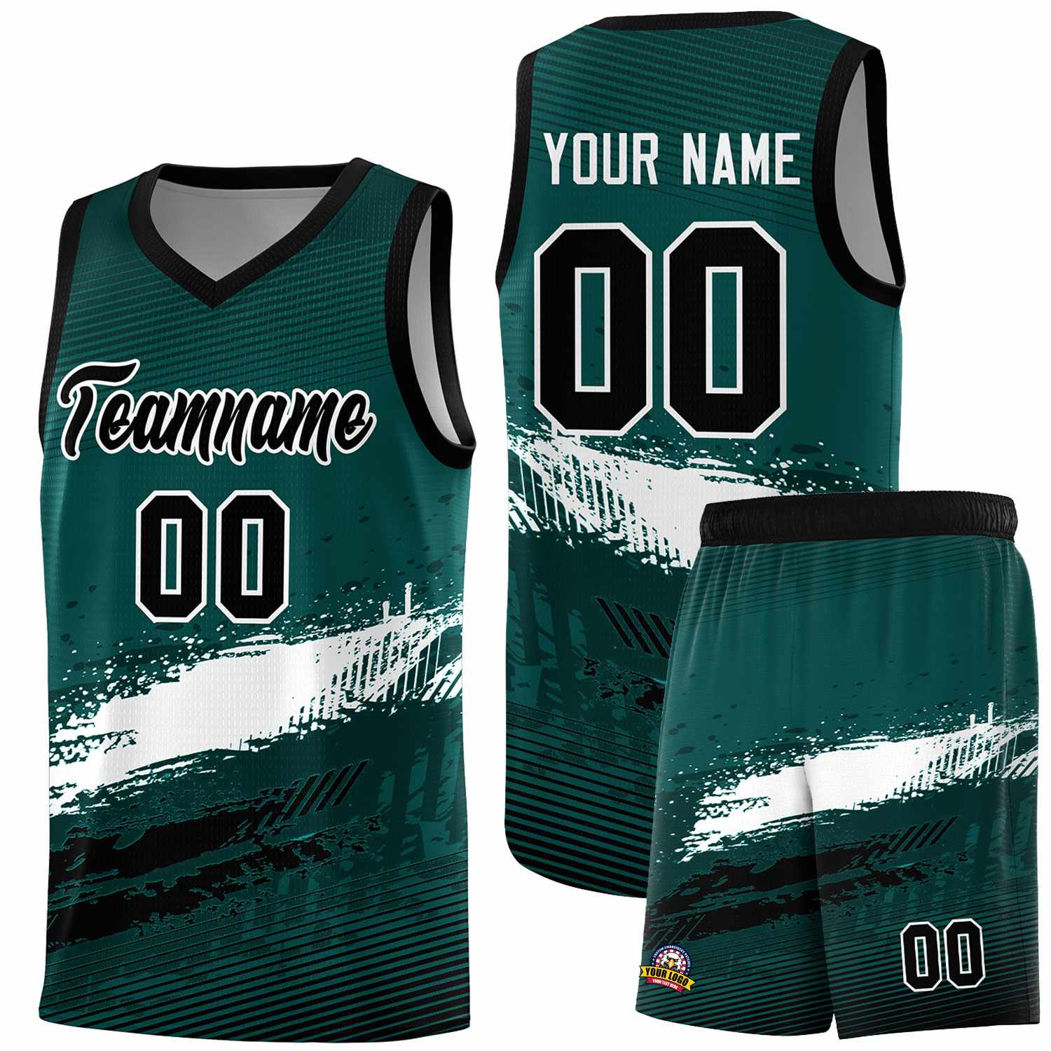 Custom Midnight Green White and Black Graffiti Pattern Sports Uniform Basketball Jersey