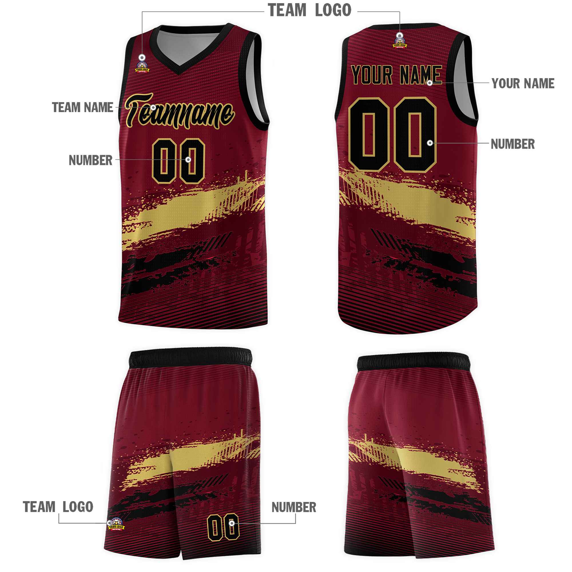 Custom Crimson Khaki and Black Graffiti Pattern Sports Uniform Basketball Jersey