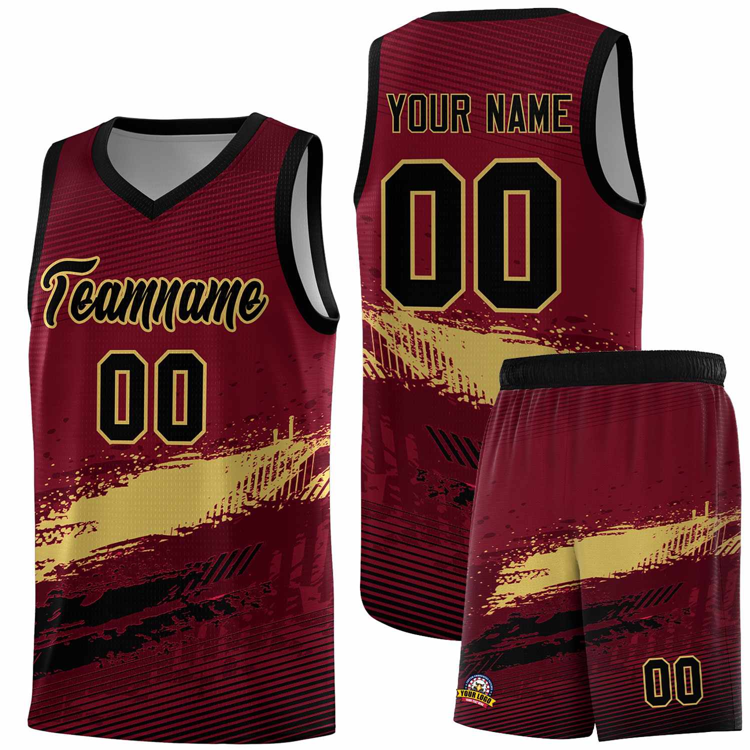 Custom Crimson Khaki and Black Graffiti Pattern Sports Uniform Basketball Jersey