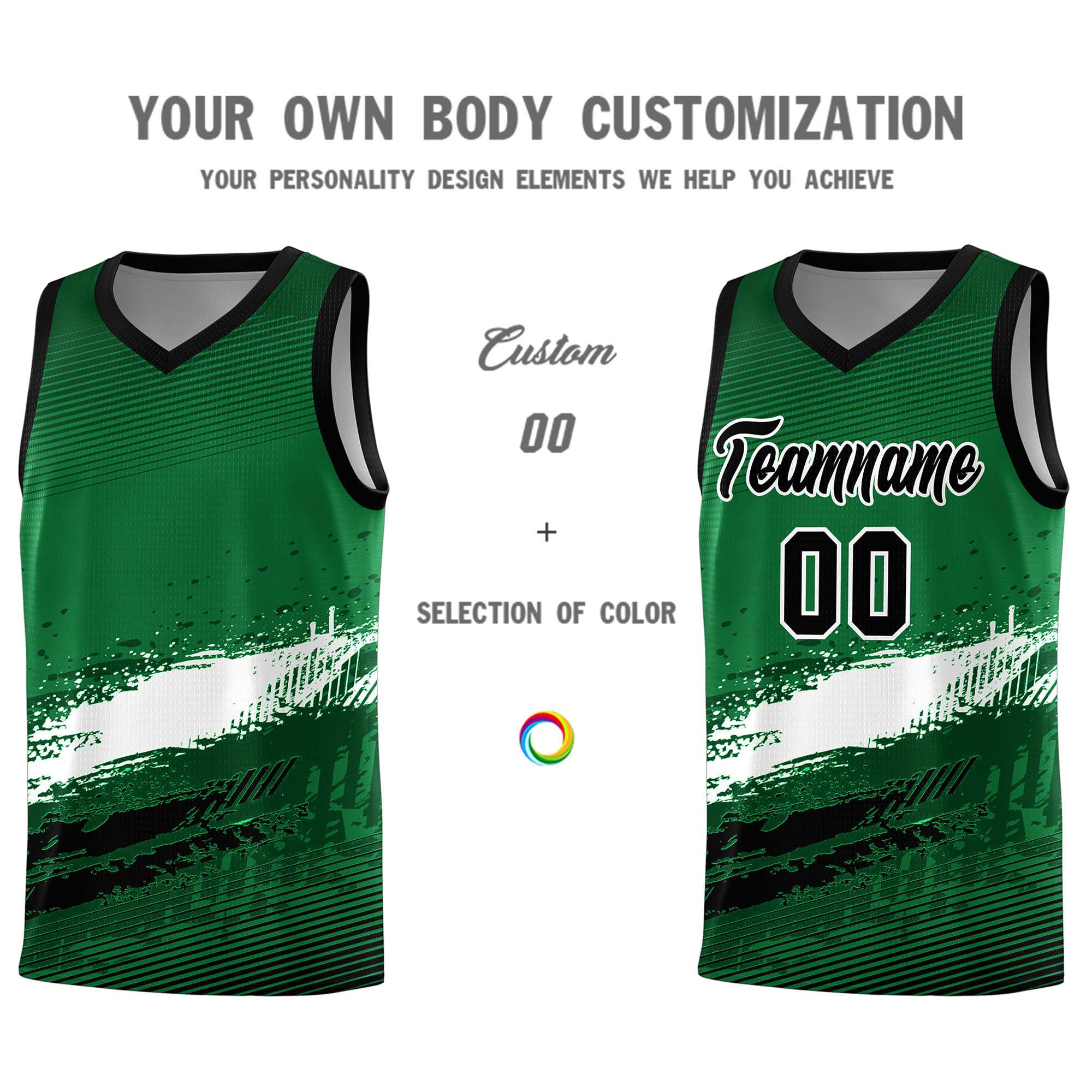 Custom Kelly Green White and Black Graffiti Pattern Sports Uniform Basketball Jersey