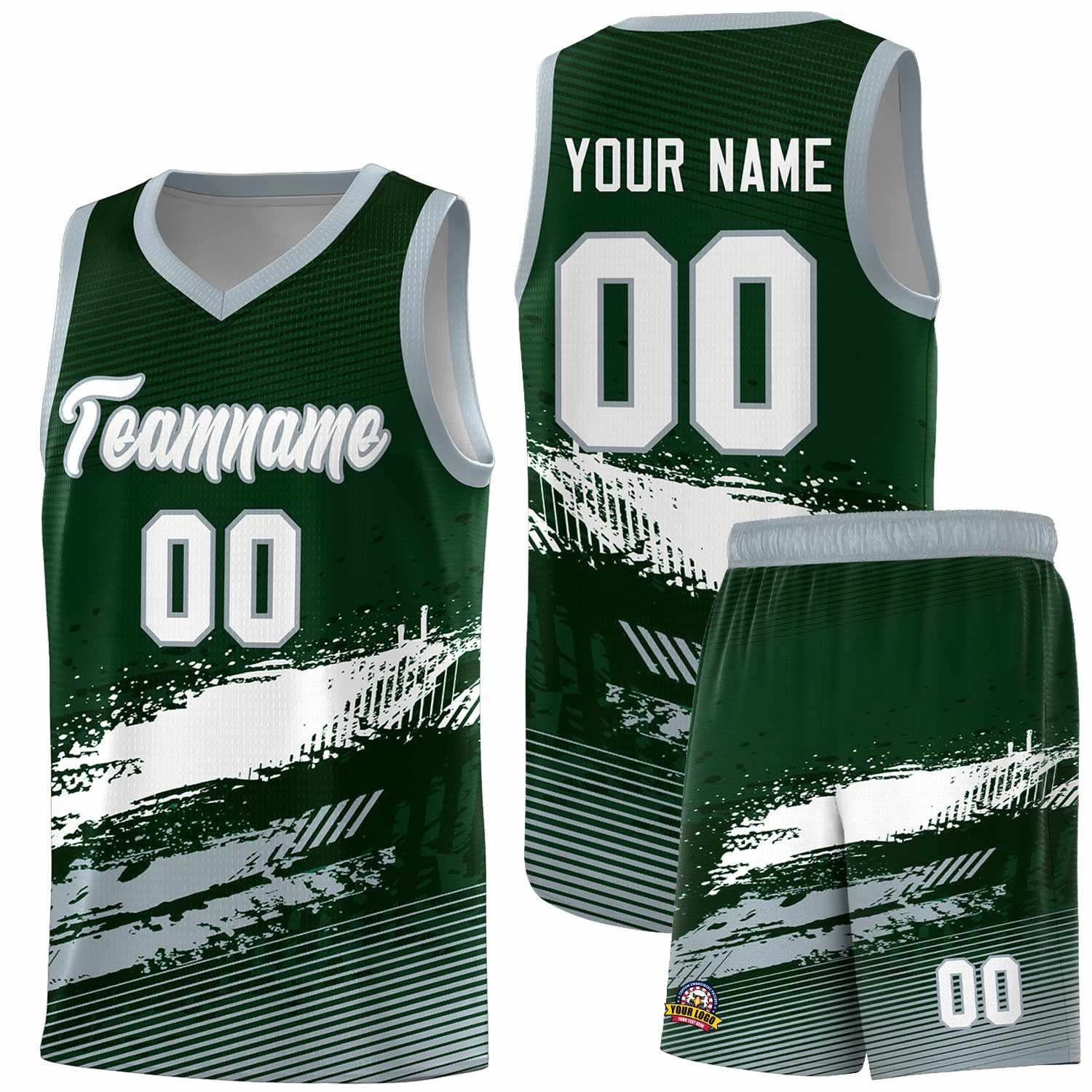 Custom Green White and Gray Graffiti Pattern Sports Uniform Basketball Jersey