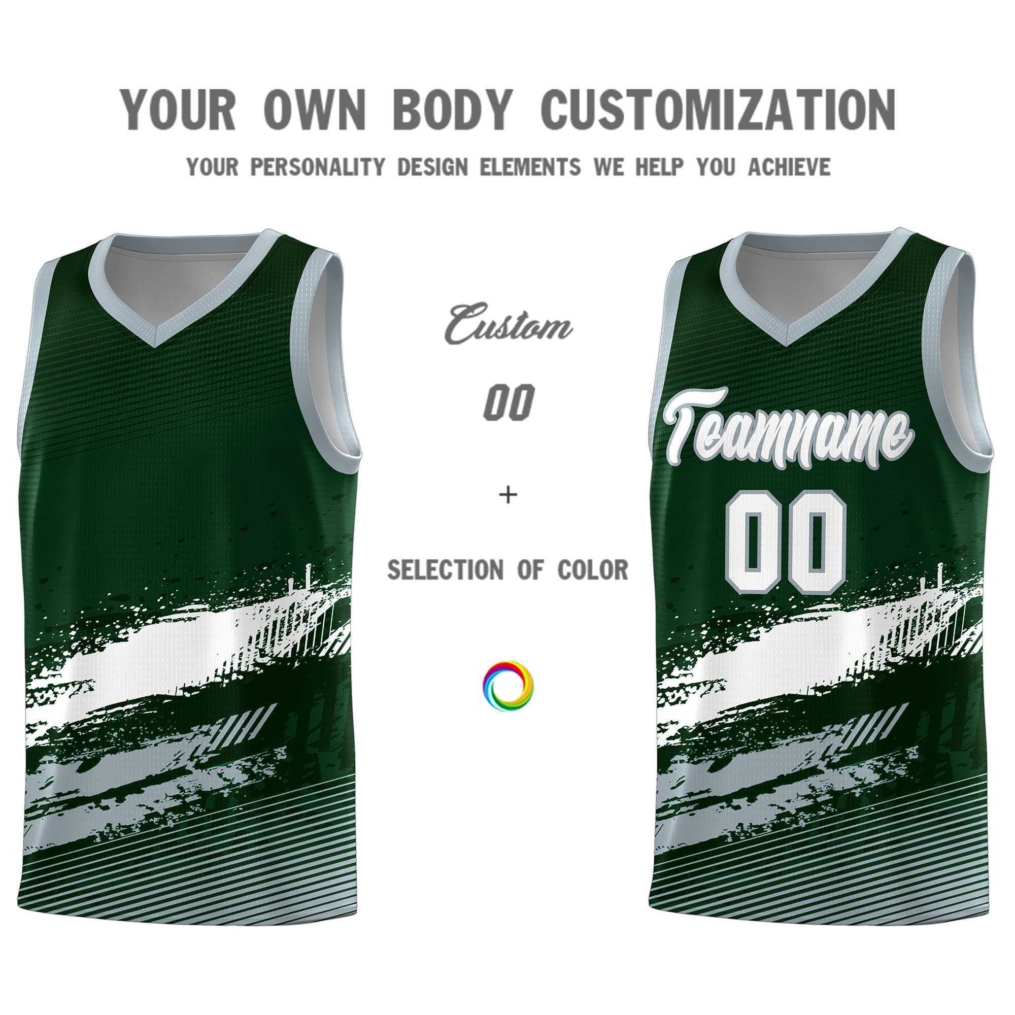 Custom Green White and Gray Graffiti Pattern Sports Uniform Basketball Jersey