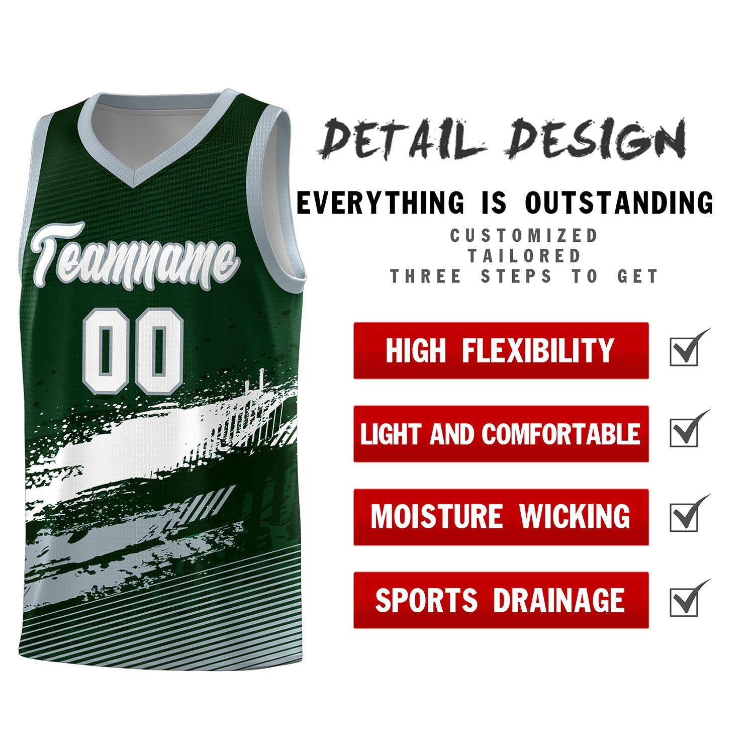 Custom Green White and Gray Graffiti Pattern Sports Uniform Basketball Jersey