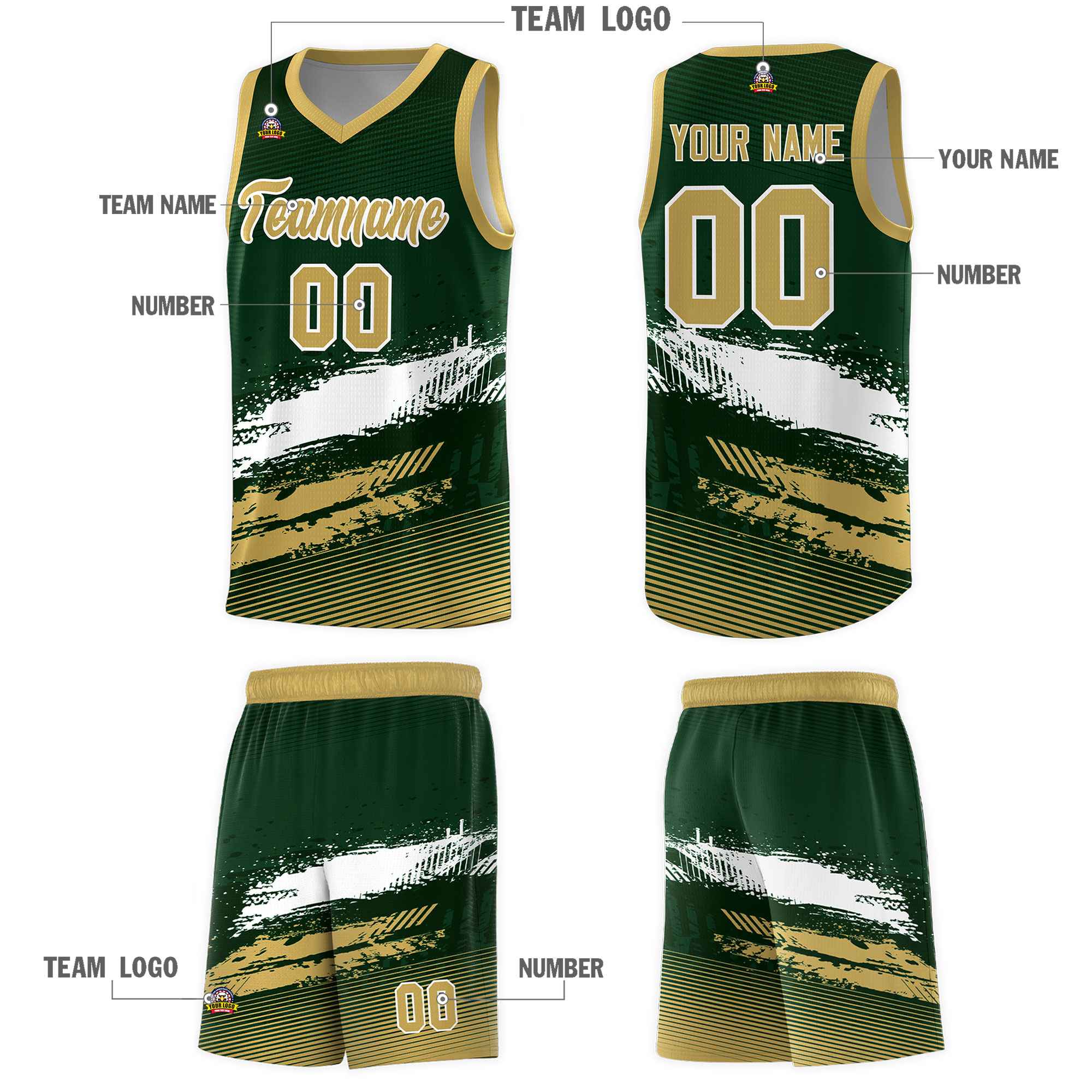 Custom Green White and Khaki Graffiti Pattern Sports Uniform Basketball Jersey