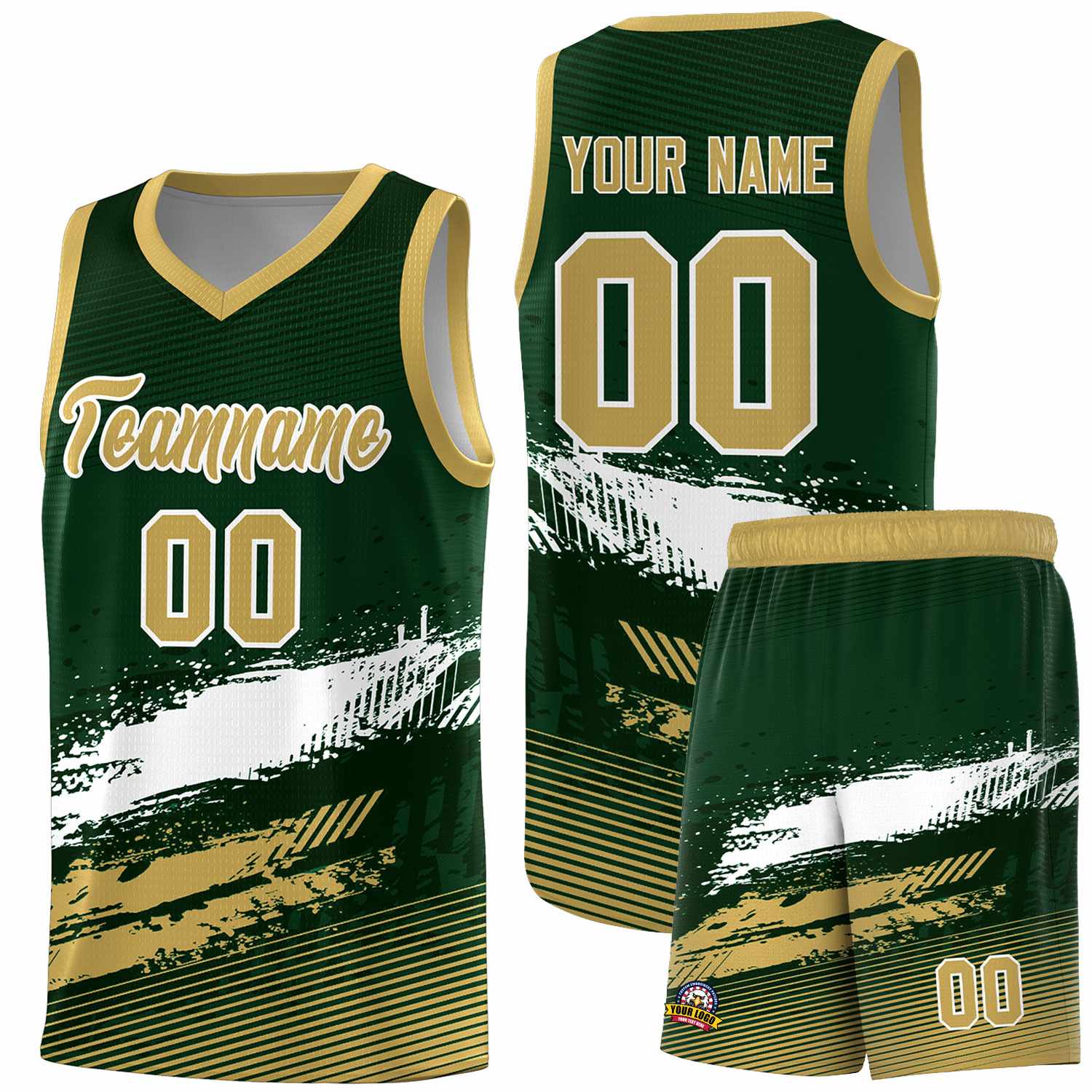 Custom Green White and Khaki Graffiti Pattern Sports Uniform Basketball Jersey