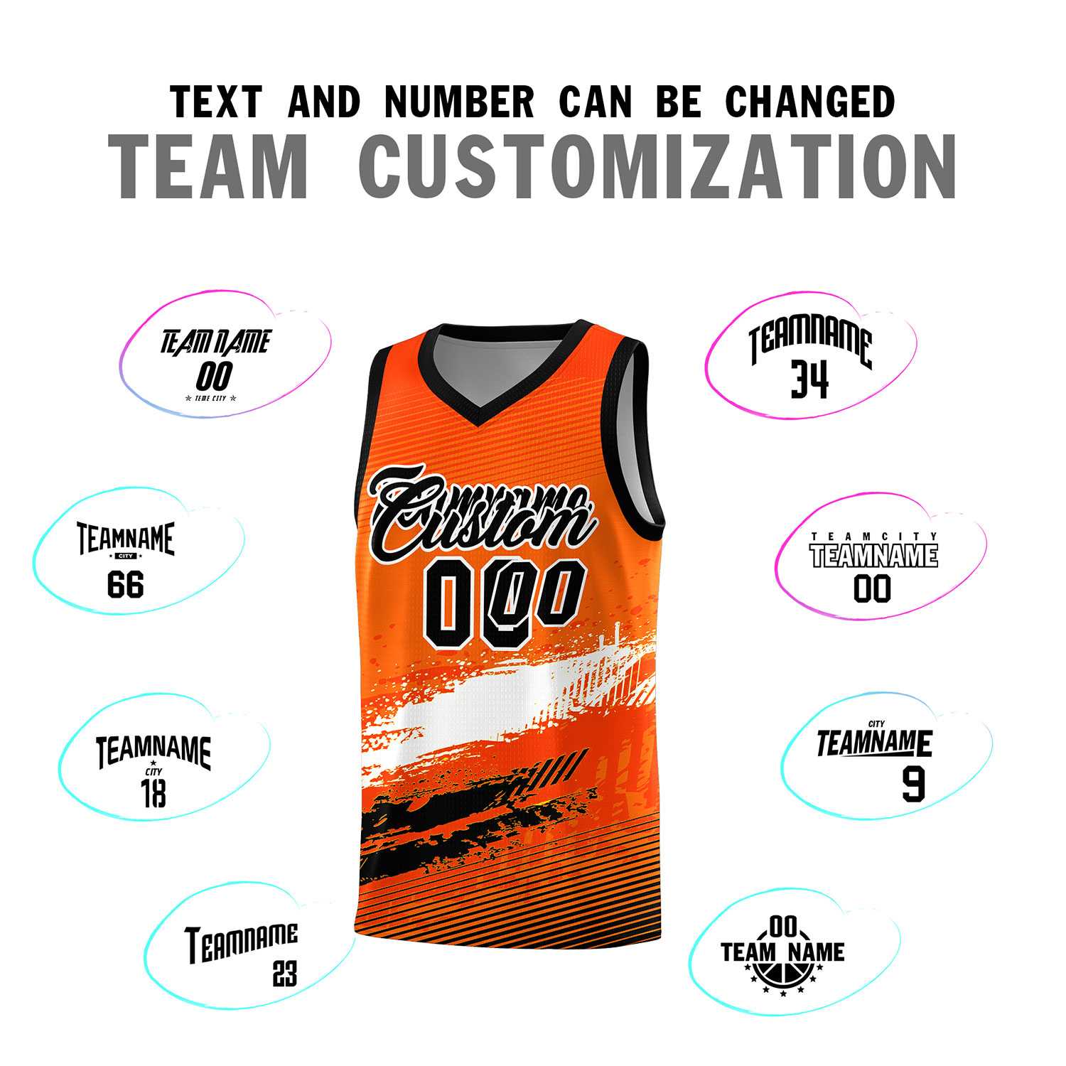 Custom Orange White and Black Graffiti Pattern Sports Uniform Basketball Jersey