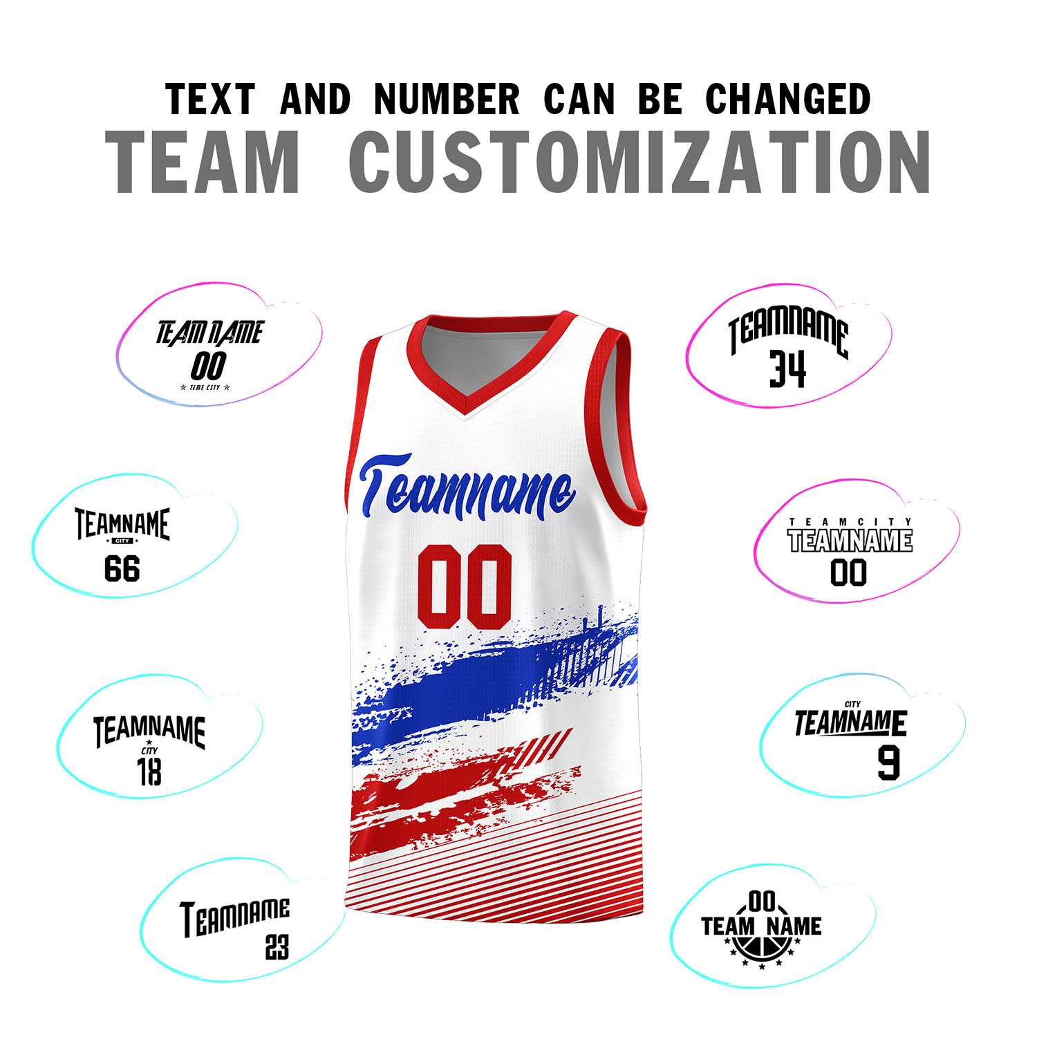 Custom White Royal and Red Graffiti Pattern Sports Uniform Basketball Jersey