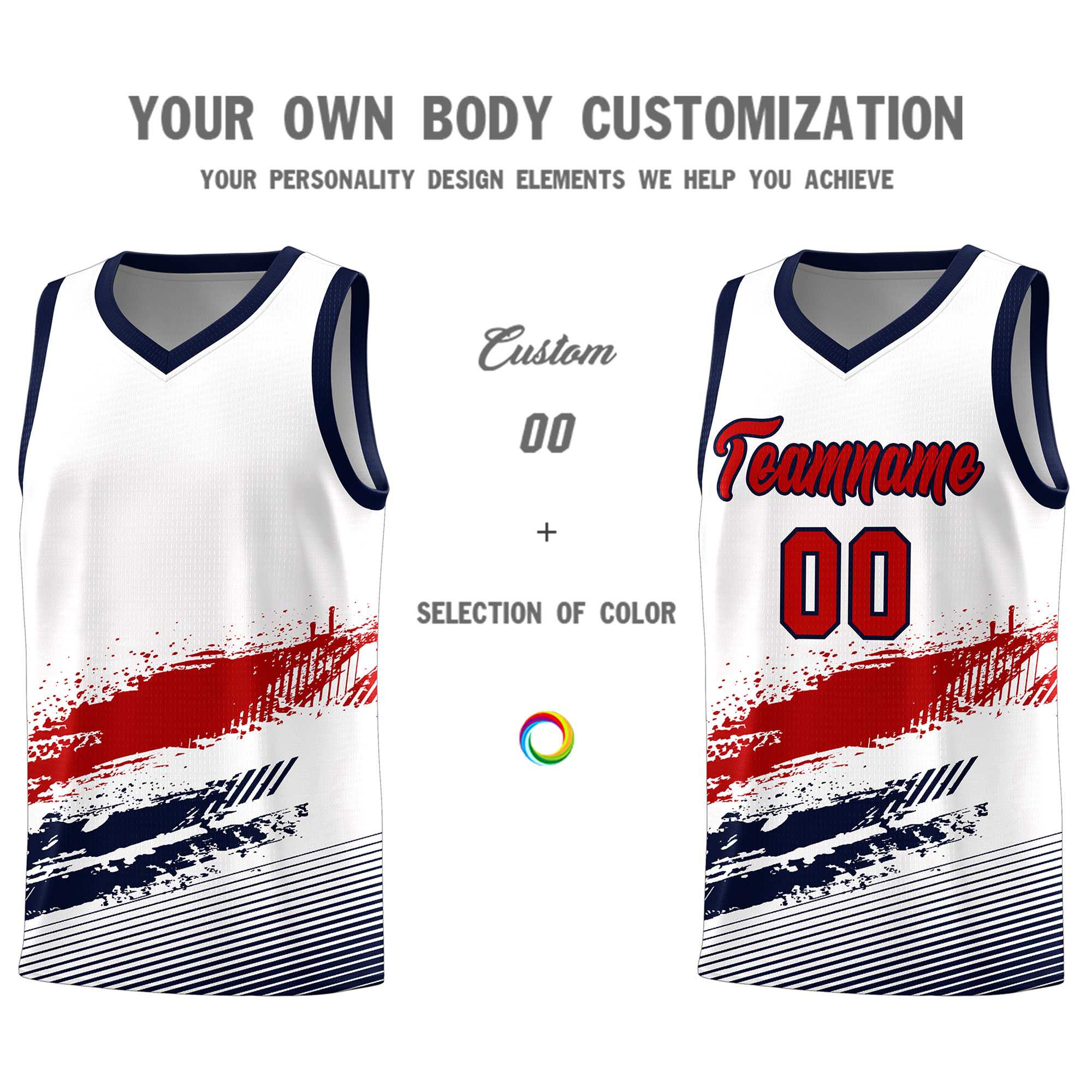 Custom White Red and Navy Graffiti Pattern Sports Uniform Basketball Jersey