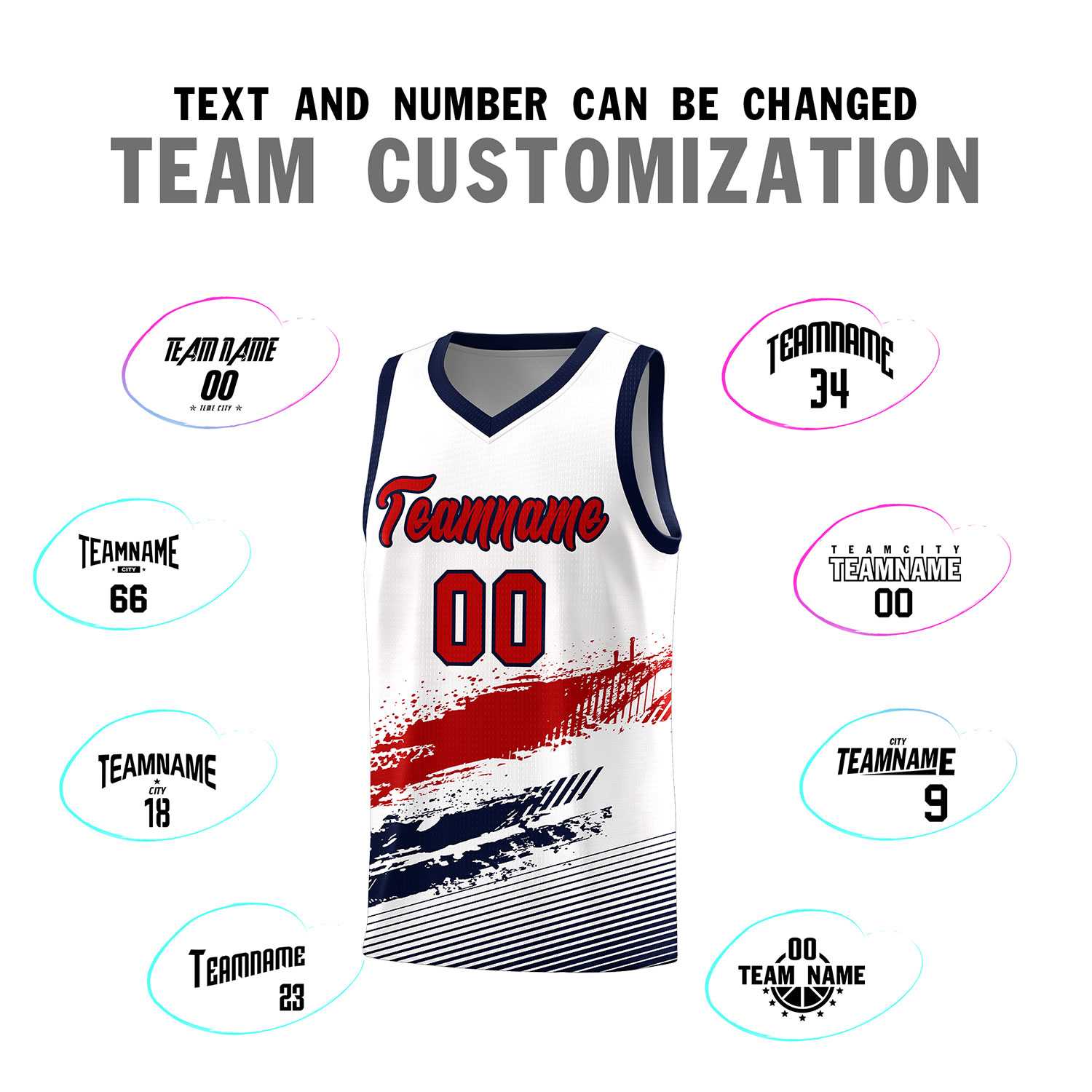 Custom White Red and Navy Graffiti Pattern Sports Uniform Basketball Jersey