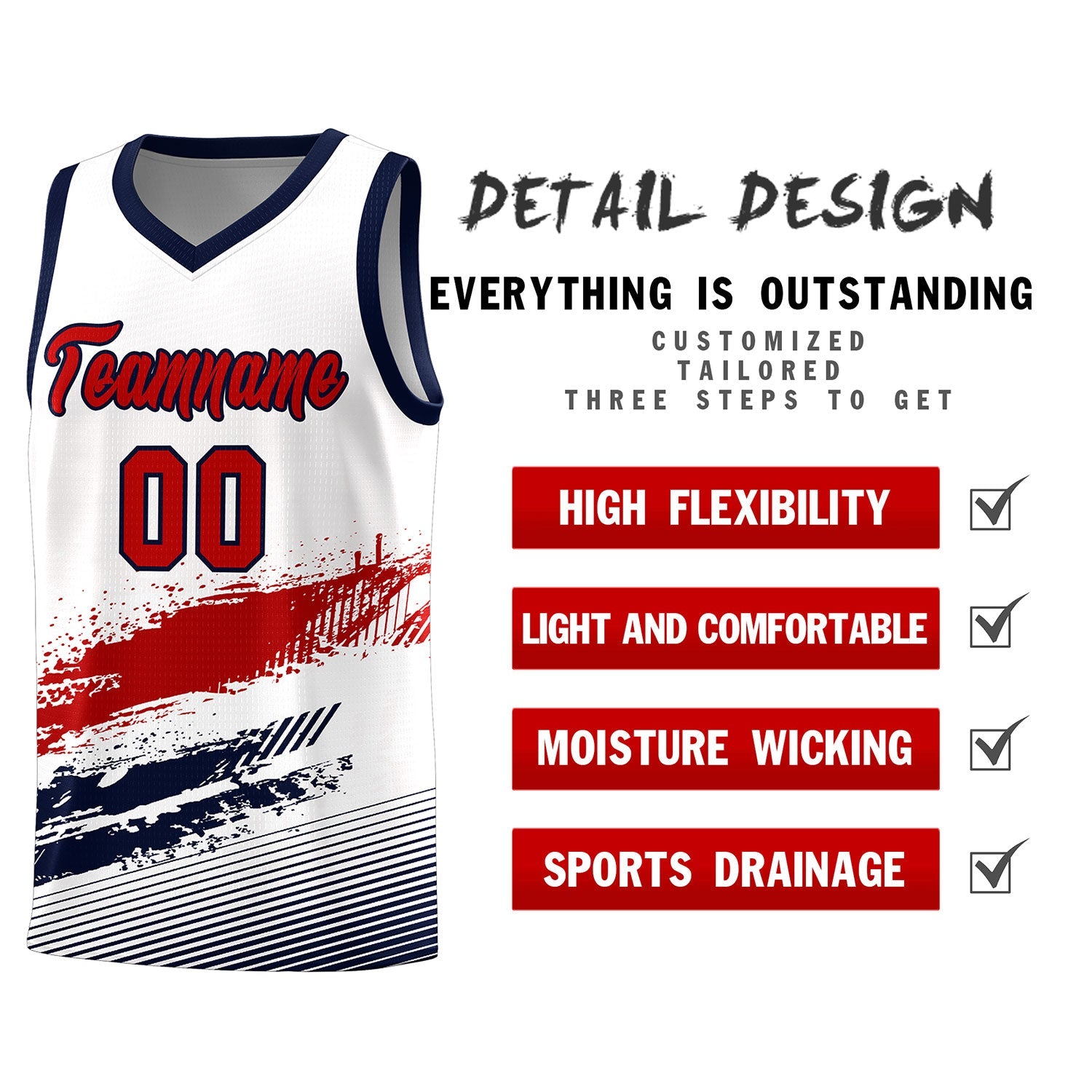 Custom White Red and Navy Graffiti Pattern Sports Uniform Basketball Jersey