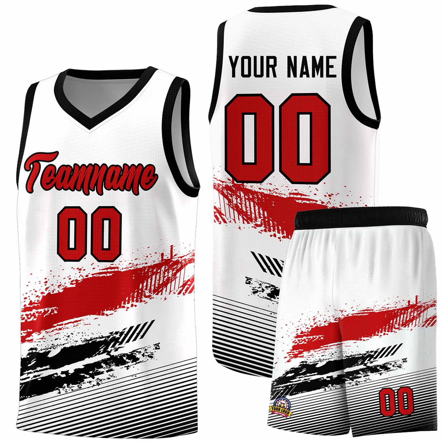 Custom White Red and Black Graffiti Pattern Sports Uniform Basketball Jersey