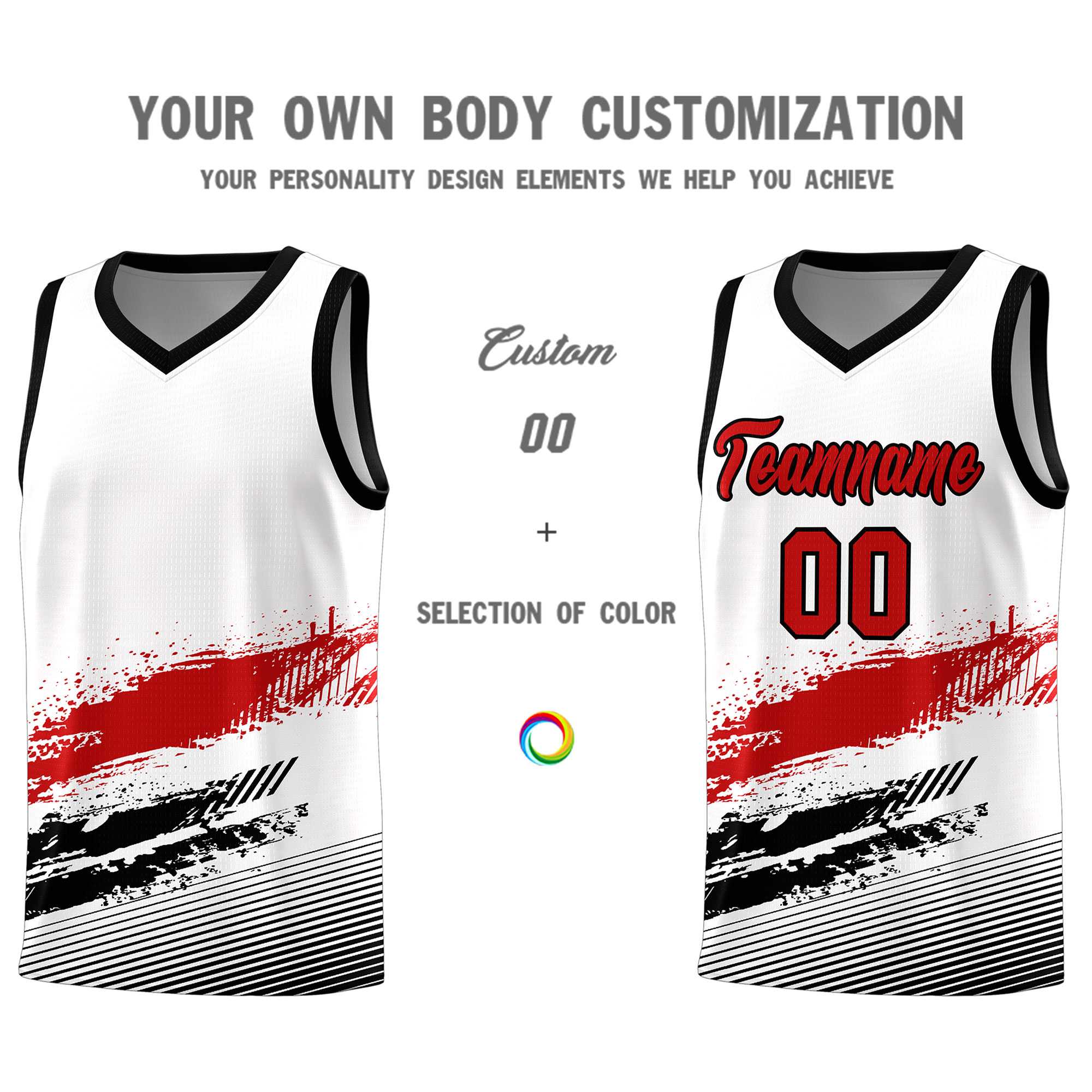 Custom White Red and Black Graffiti Pattern Sports Uniform Basketball Jersey