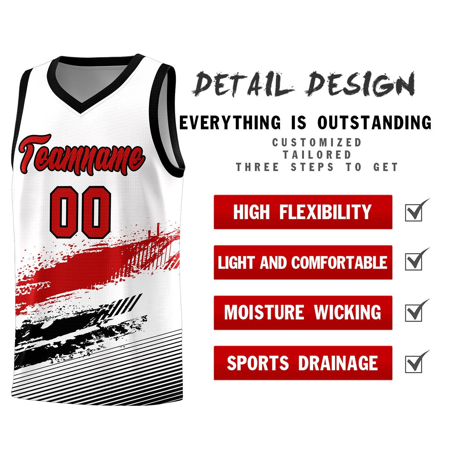 Custom White Red and Black Graffiti Pattern Sports Uniform Basketball Jersey