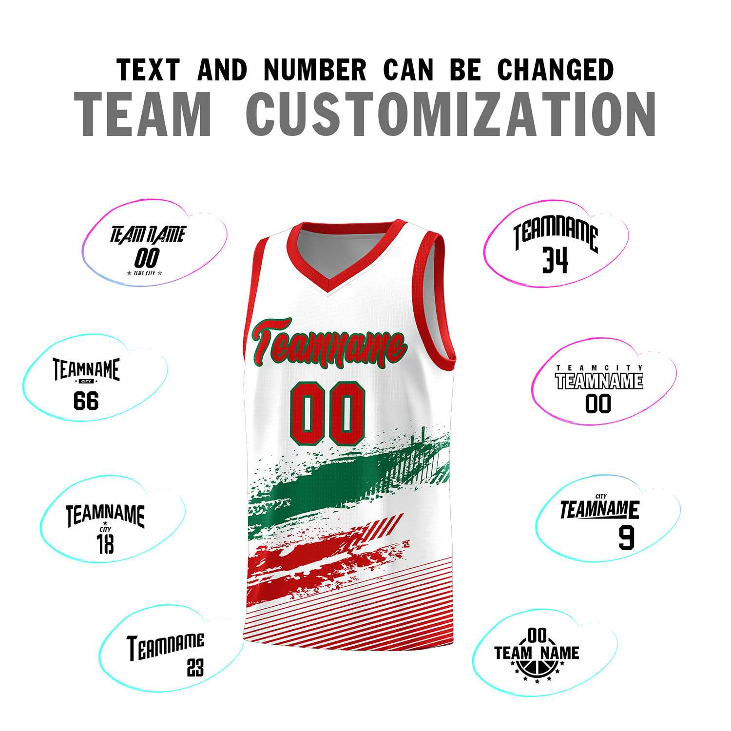 Custom White Kelly Green and Red Graffiti Pattern Sports Uniform Basketball Jersey