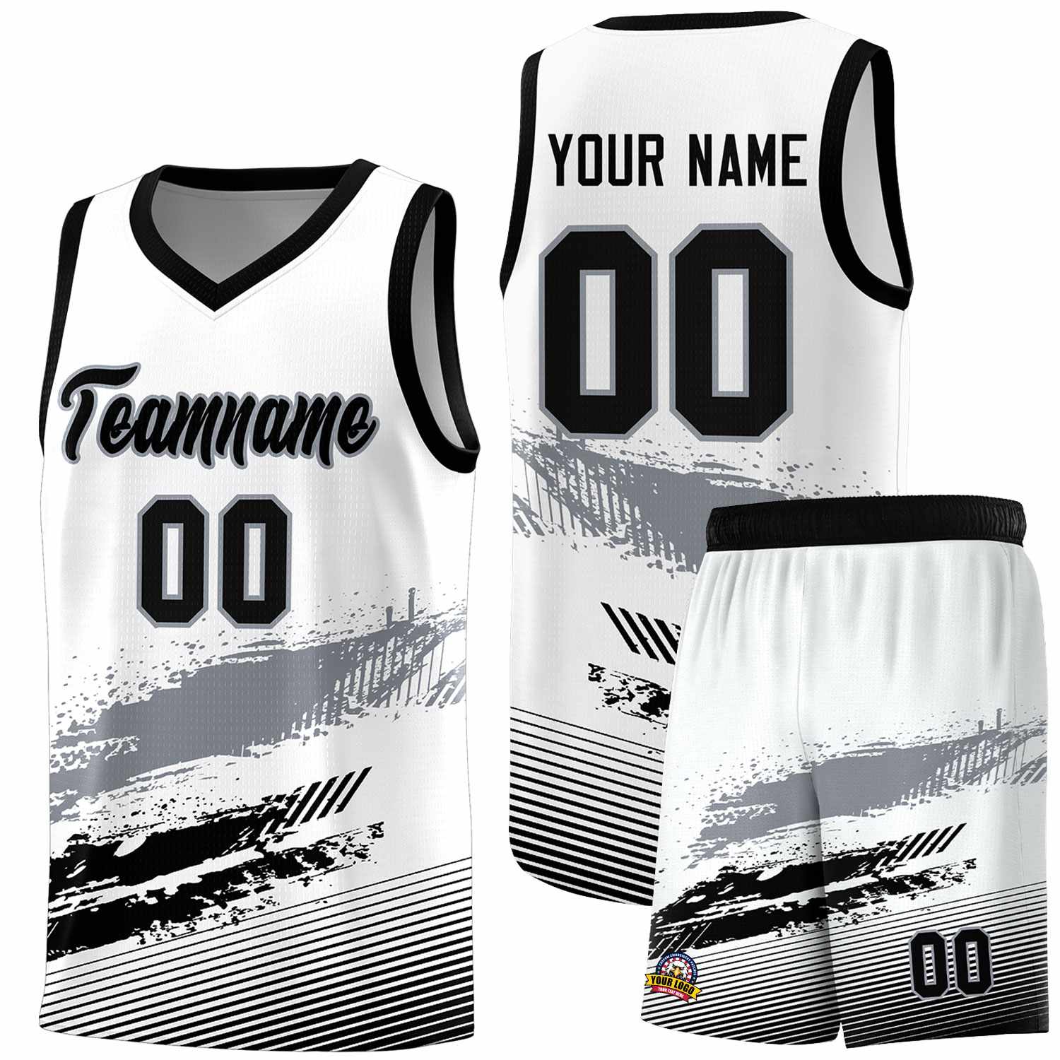 Custom White Gray and Black Graffiti Pattern Sports Uniform Basketball Jersey