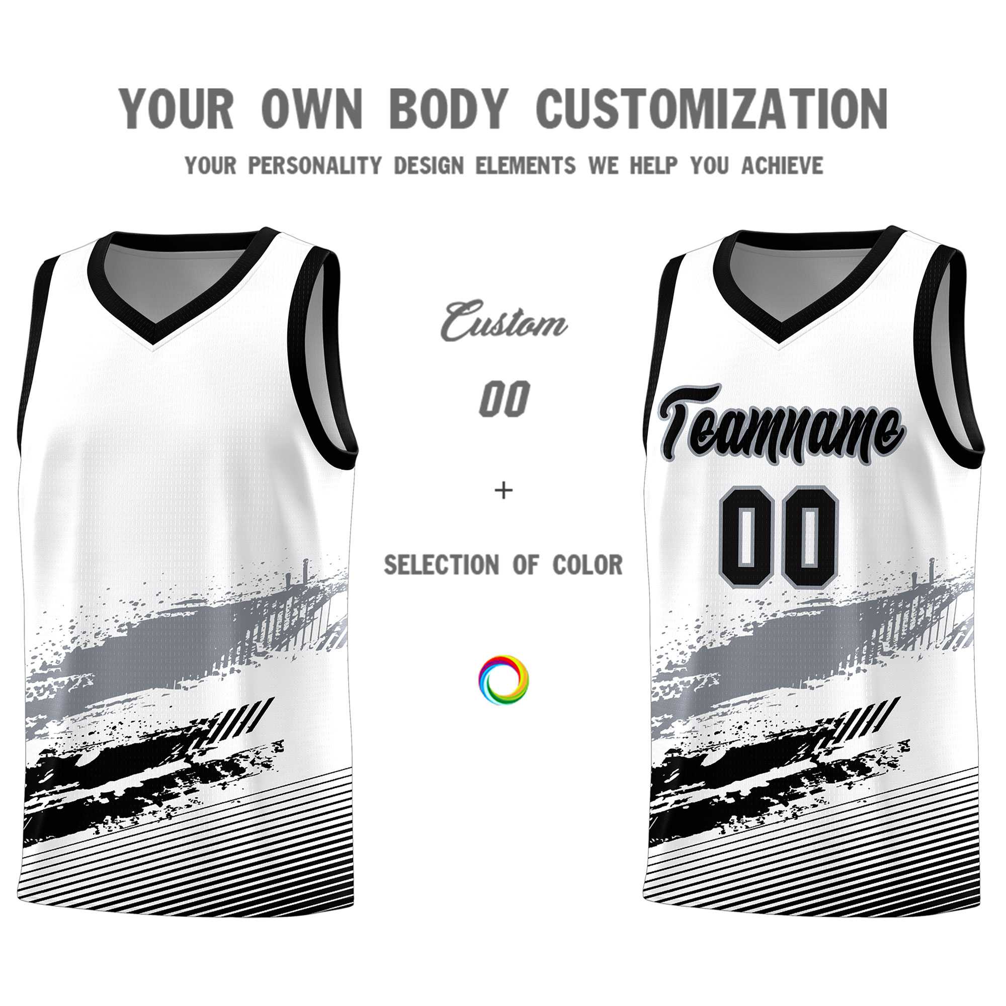 Custom White Gray and Black Graffiti Pattern Sports Uniform Basketball Jersey