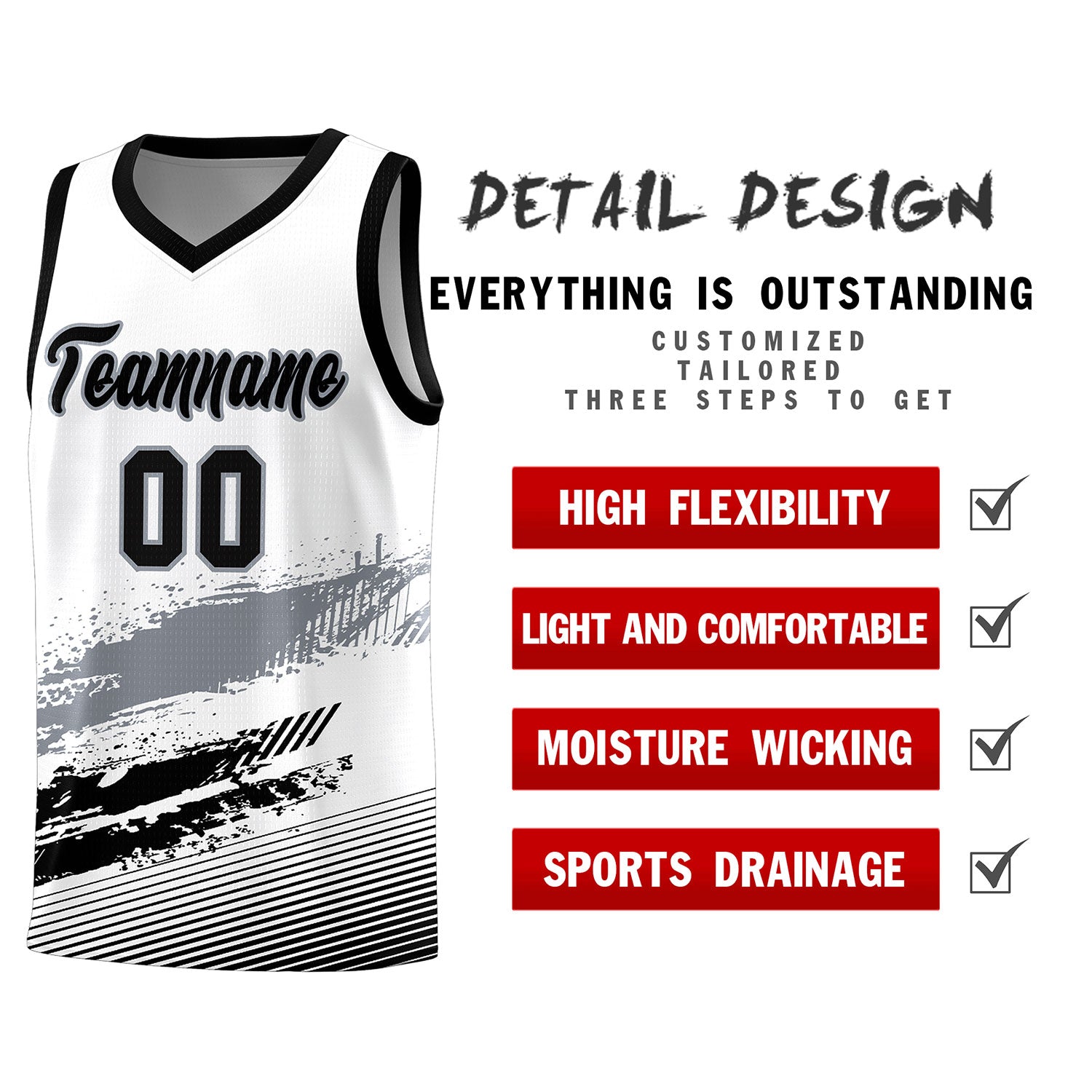 Custom White Gray and Black Graffiti Pattern Sports Uniform Basketball Jersey