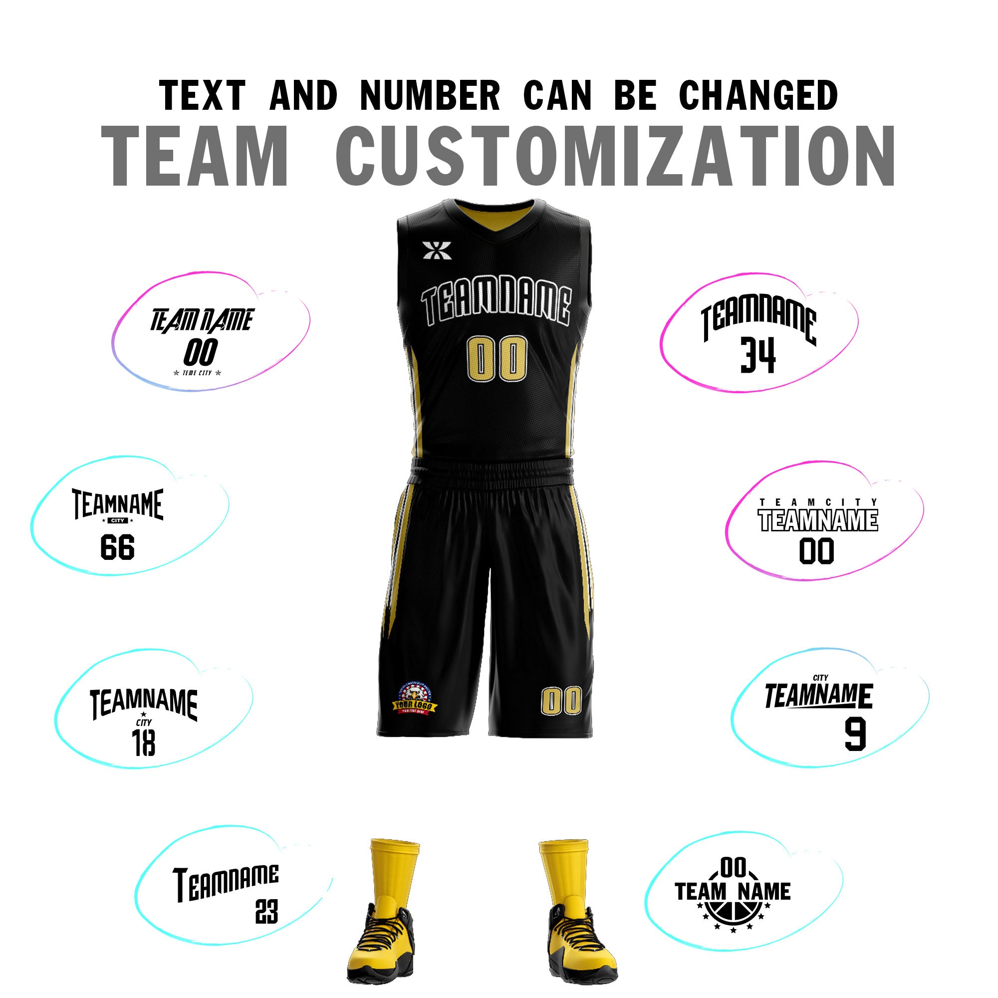 Custom Black Old Gold Double Side Sets Design Sportswear Basketball Jersey