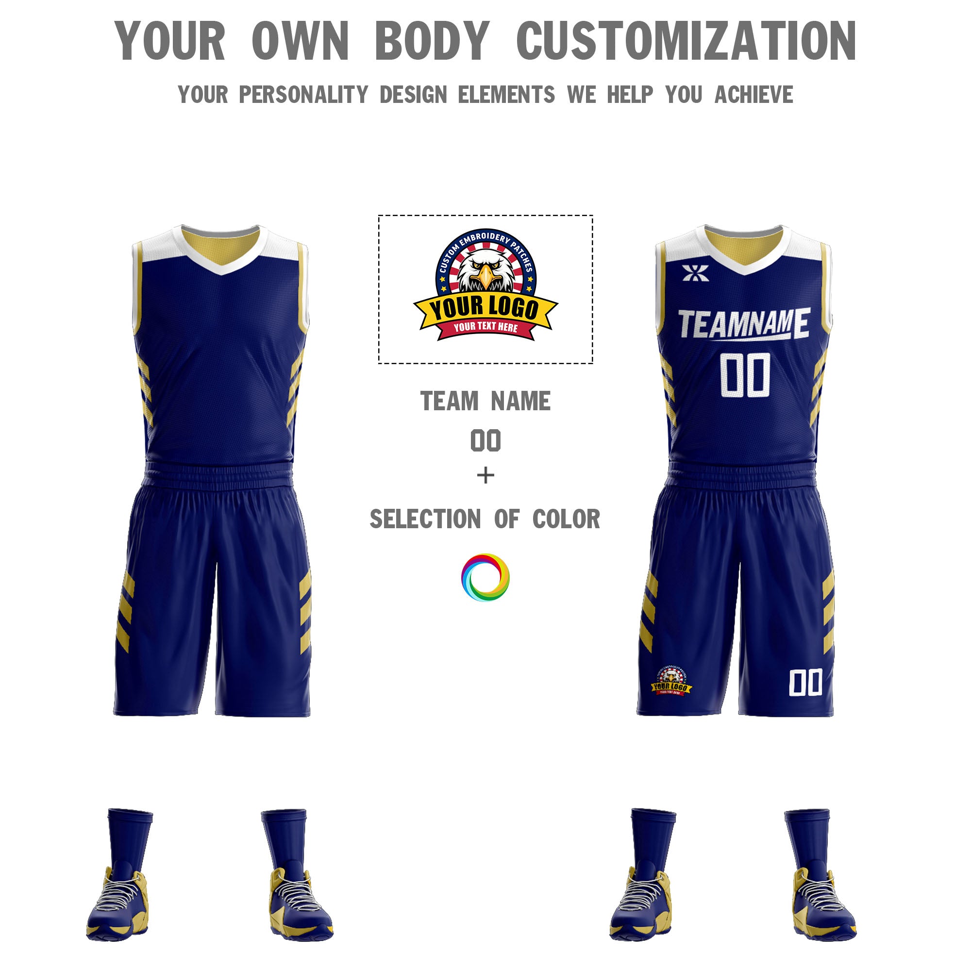 Custom Navy Old Gold Double Side Sets Design Sportswear Basketball Jersey