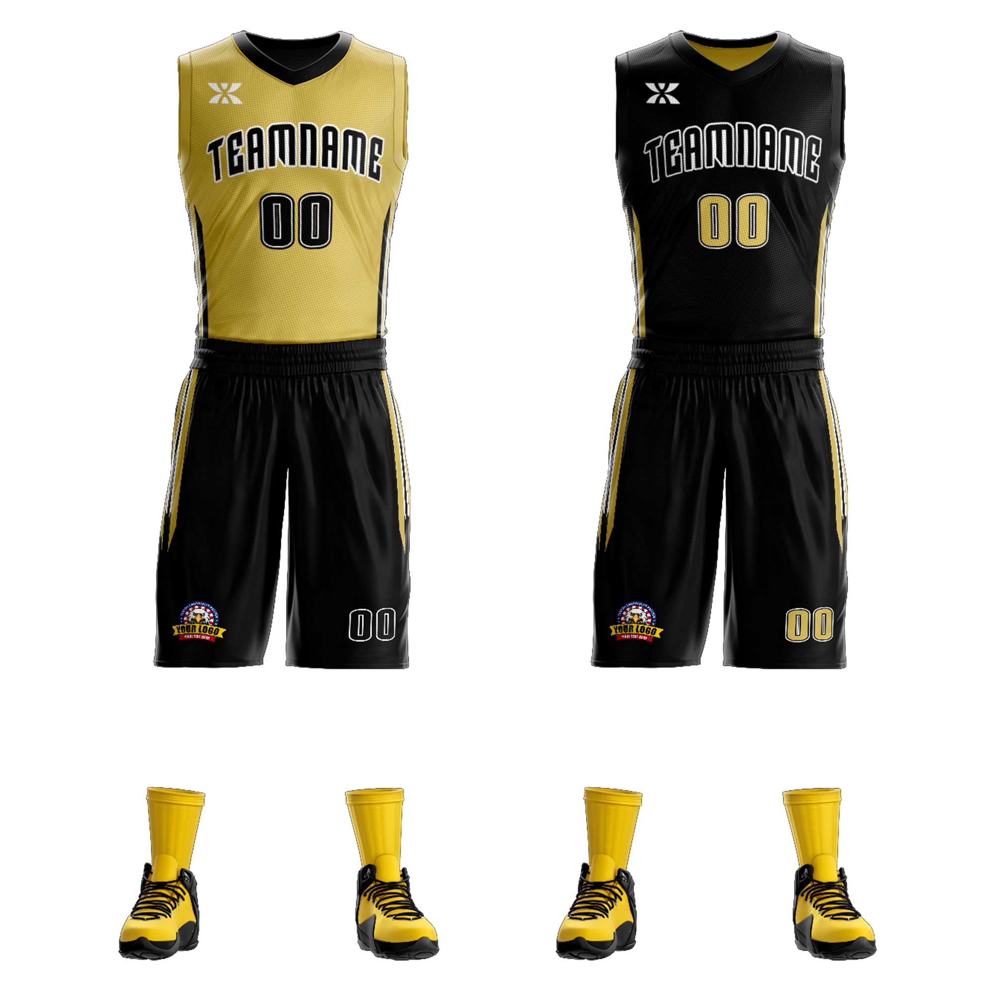 Custom Black Old Gold Double Side Sets Design Sportswear Basketball Jersey