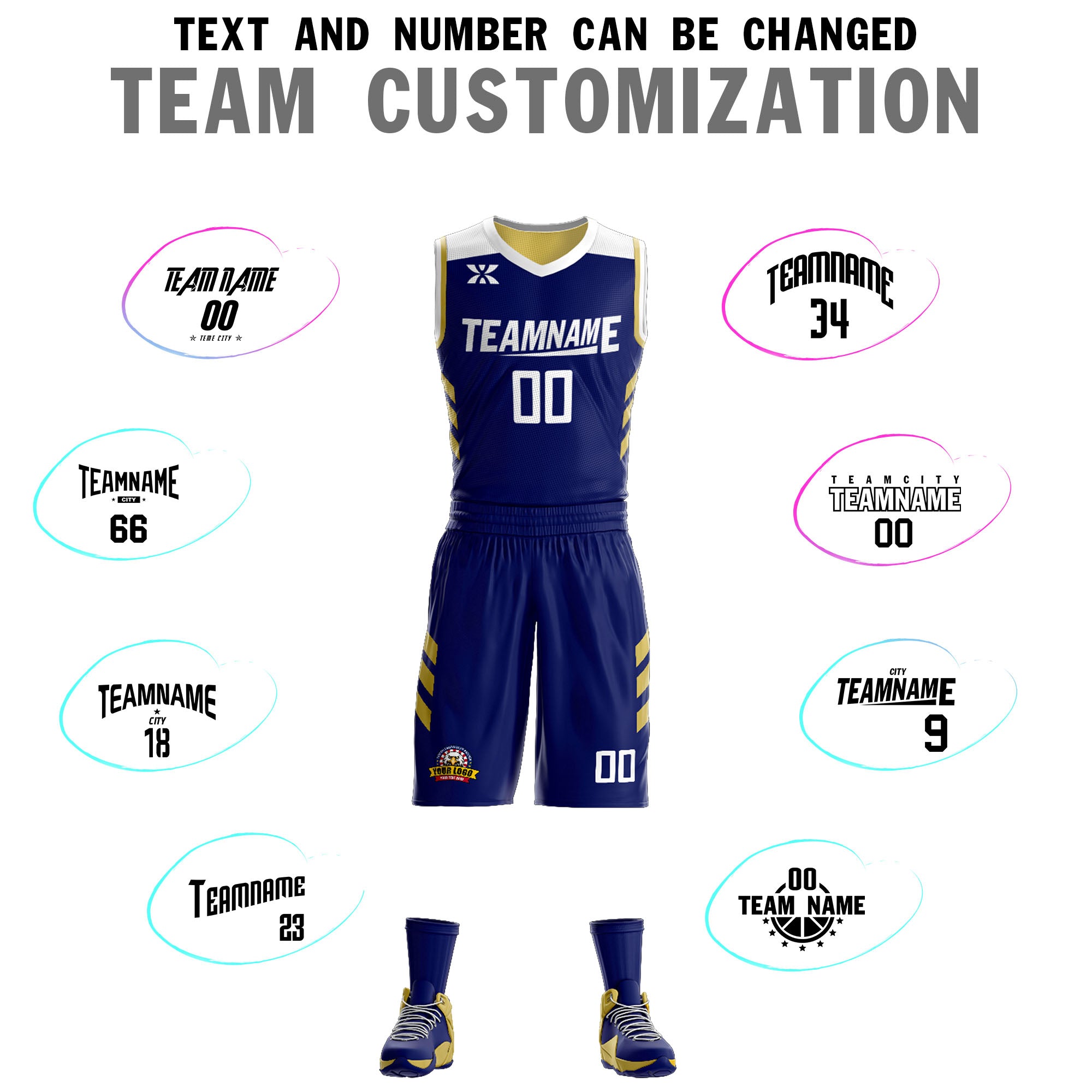 Custom Navy Old Gold Double Side Sets Design Sportswear Basketball Jersey