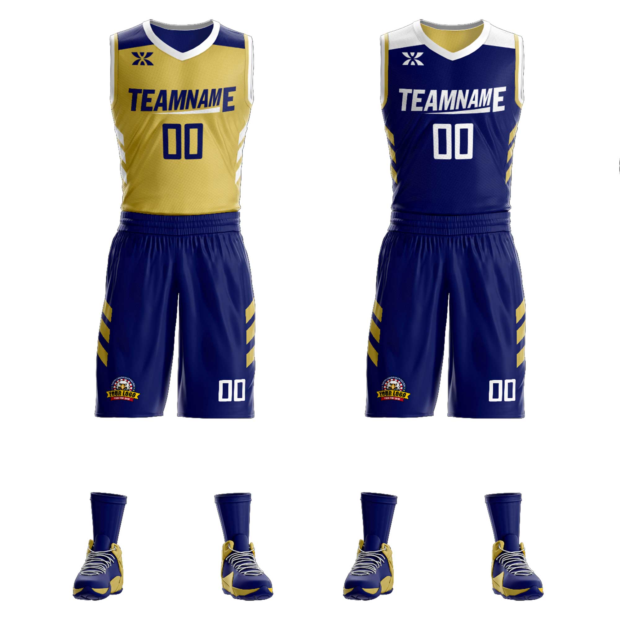 Custom Navy Old Gold Double Side Sets Design Sportswear Basketball Jersey