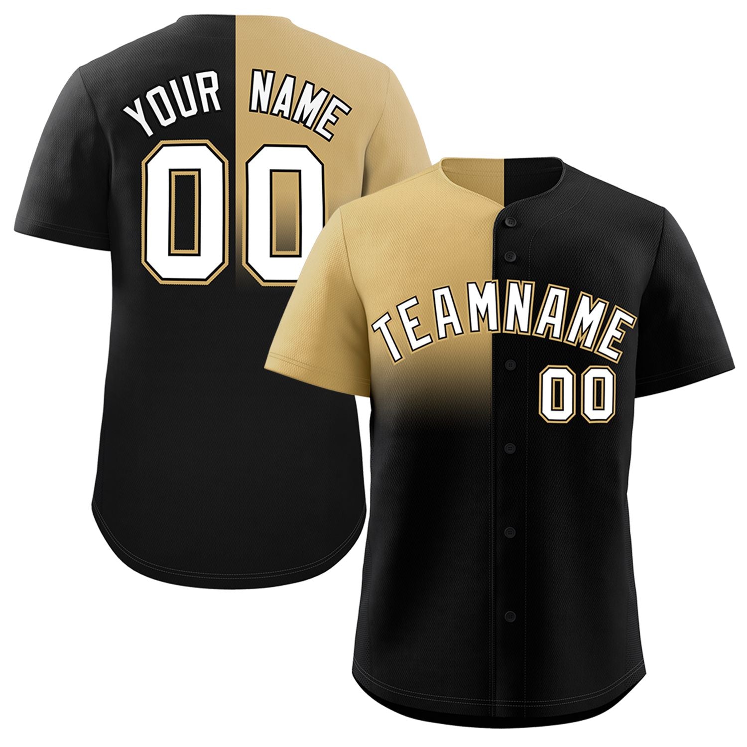 Custom Black Old Gold Personalized Half Gradient Design Authentic Baseball Jersey